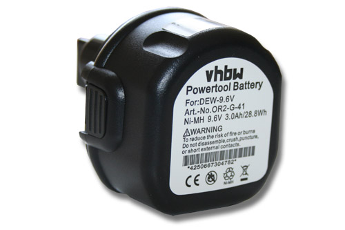 Batterie remplace Black & Decker A9251, A9242, A9272, A9265 pour outil électrique - 3000 mAh, 9,6 V, NiMH