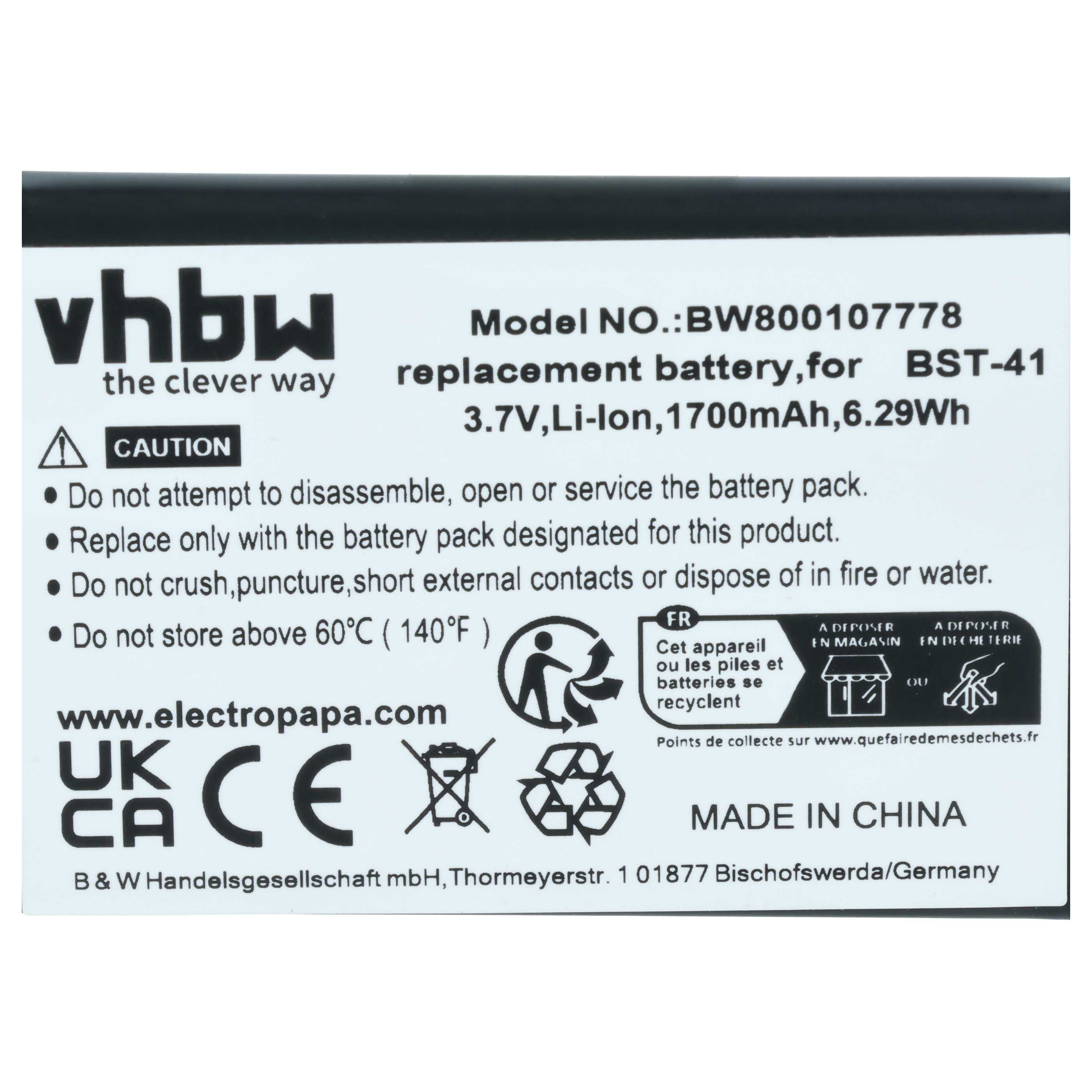 Akumulator do telefonu smartfona zamiennik Sony BST-41 - 1700 mAh 3,7 V Li-Ion
