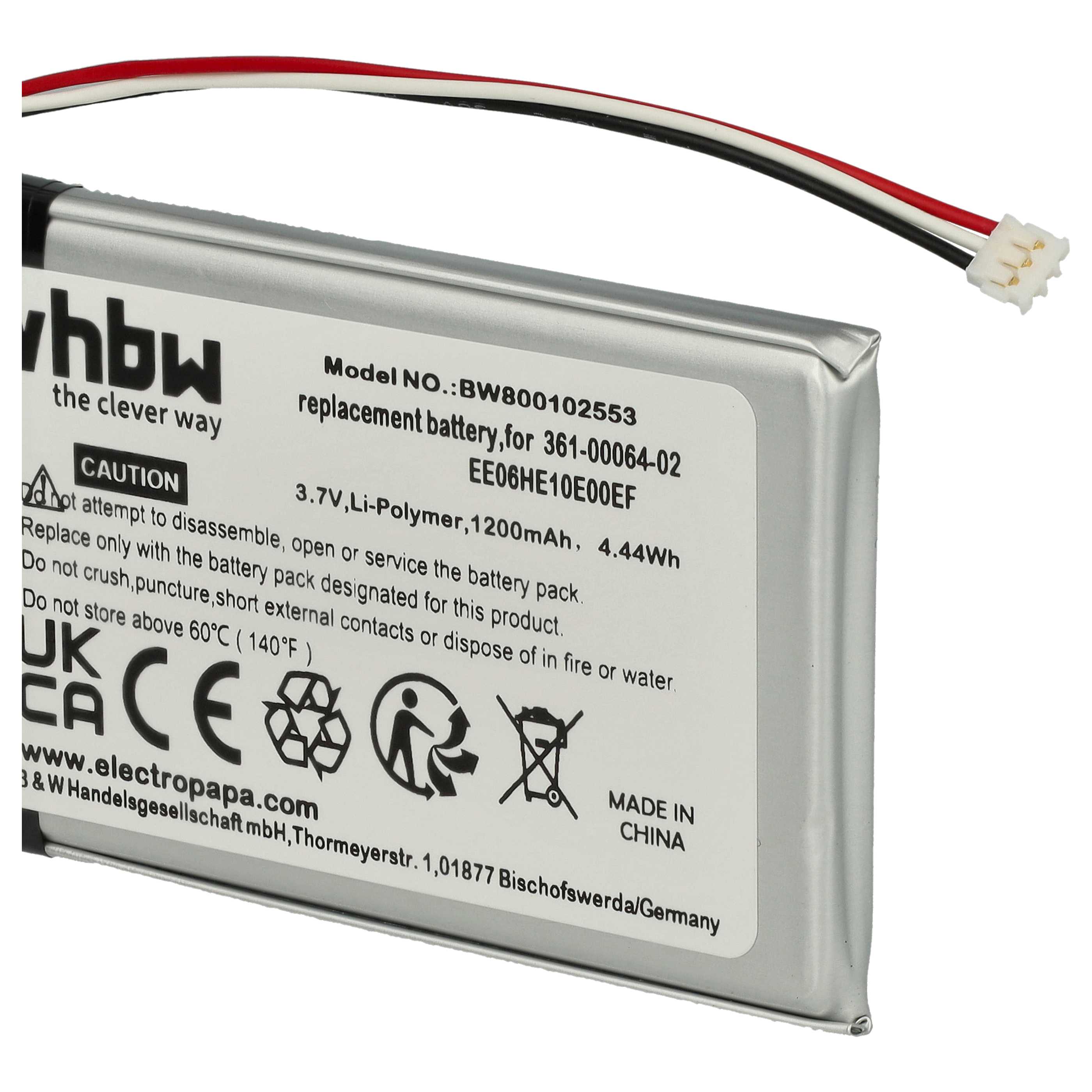 Akumulator do nawigacji GPS zamiennik Garmin EE06HE10E00EF, 361-00064-02 - 1200 mAh 3,7 V LiPo