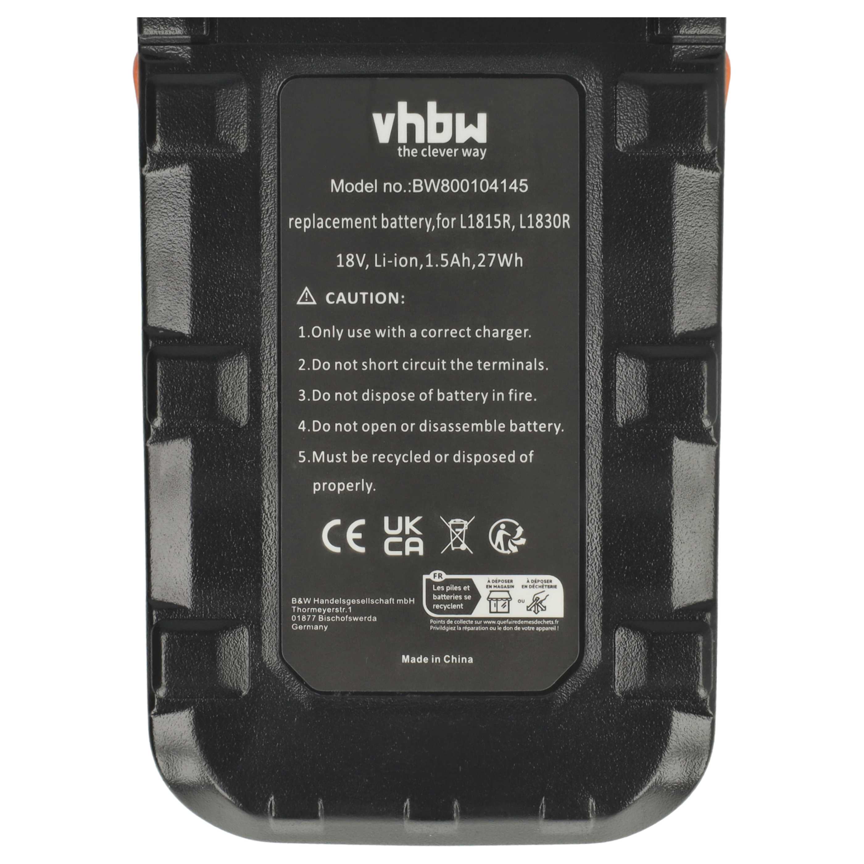 2x Batteria sostituisce AEG B1814, B1817G, B1814G, B1817, L1815R, L1830, L1815 per attrezzo - 1,5Ah 18V Li-Ion