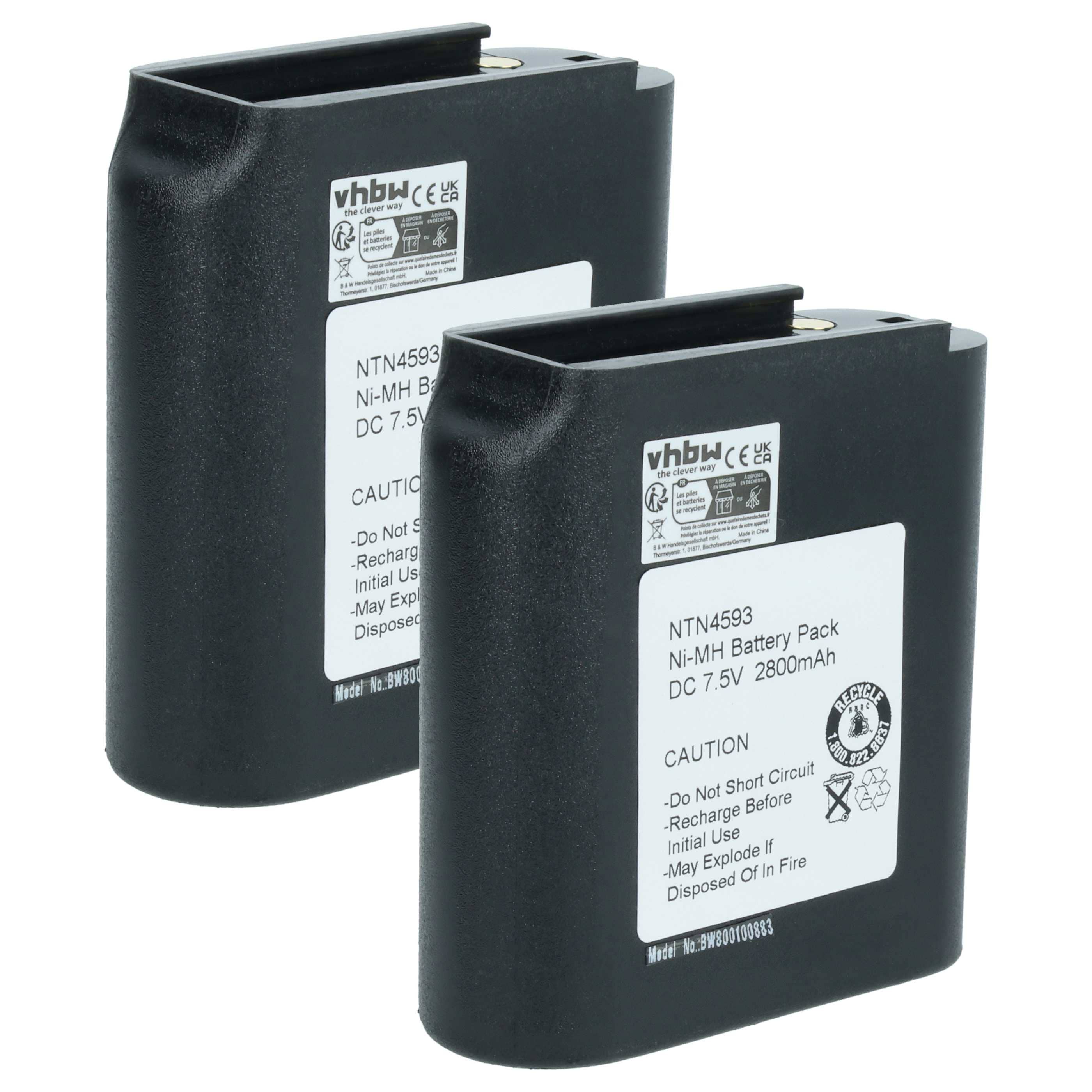 Radio 2x Battery replaces Motorola NTN4538, NTN4593A, NTN4593B, NTN4592, NTN4593 - 2700 mAh 7.5 V NiMH