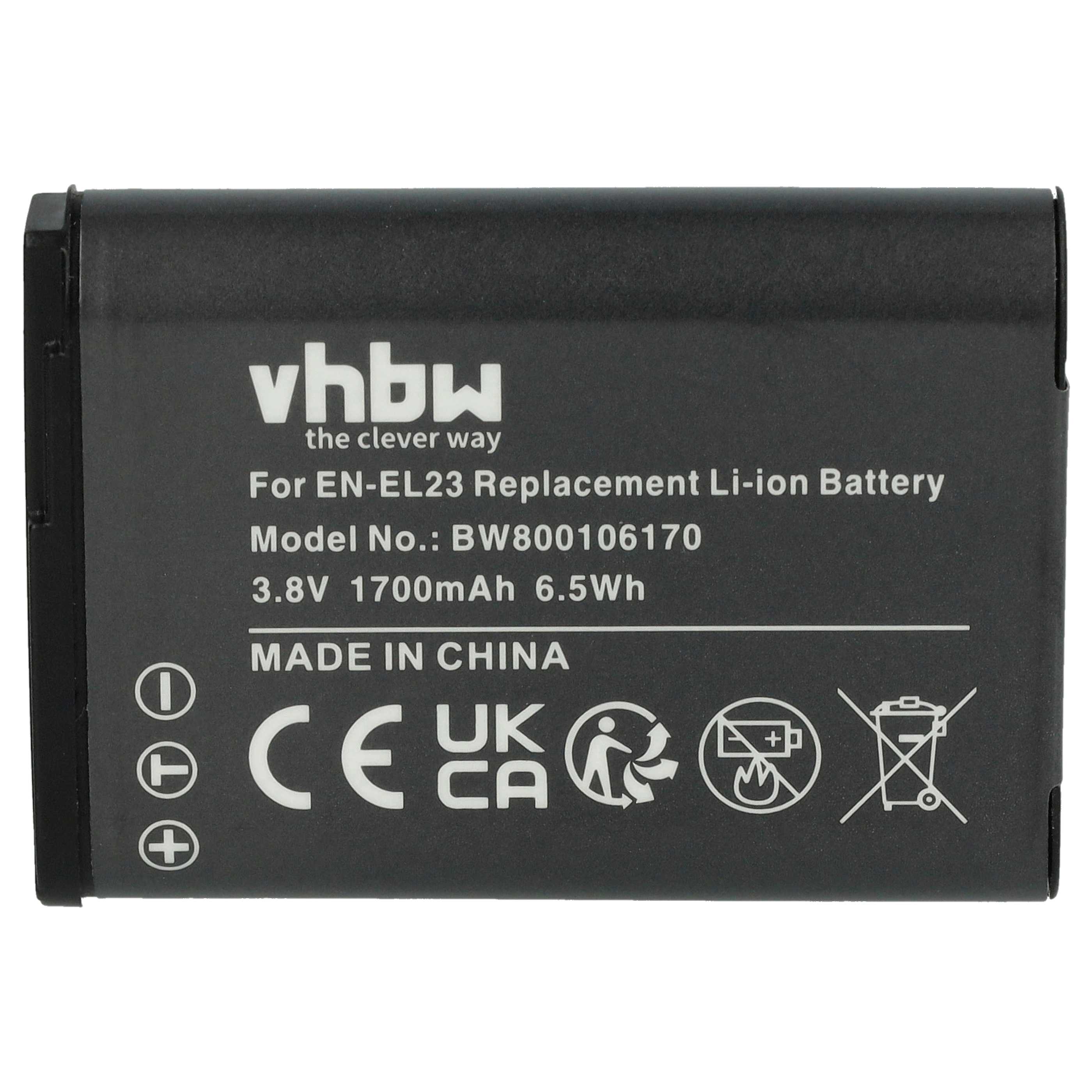 Batteria sostituisce Nikon EN-EL23 per fotocamera - 1700mAh 3,8V Li-Ion