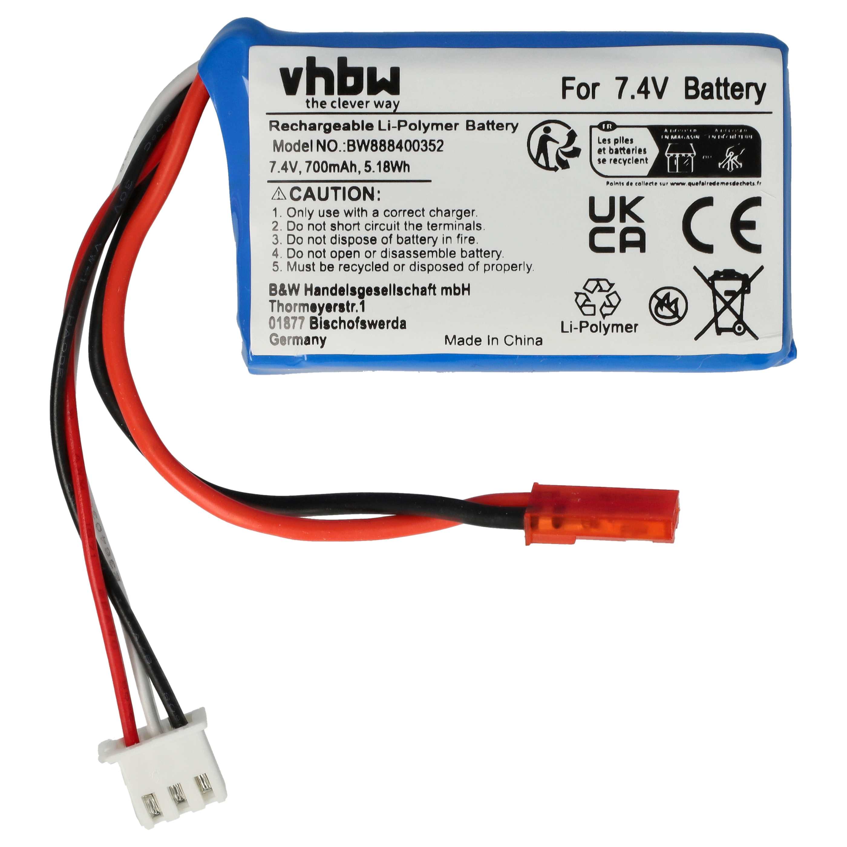 Batterie modèle radio-télécommandé - 700mAh 7,4V Li-polymère, BEC