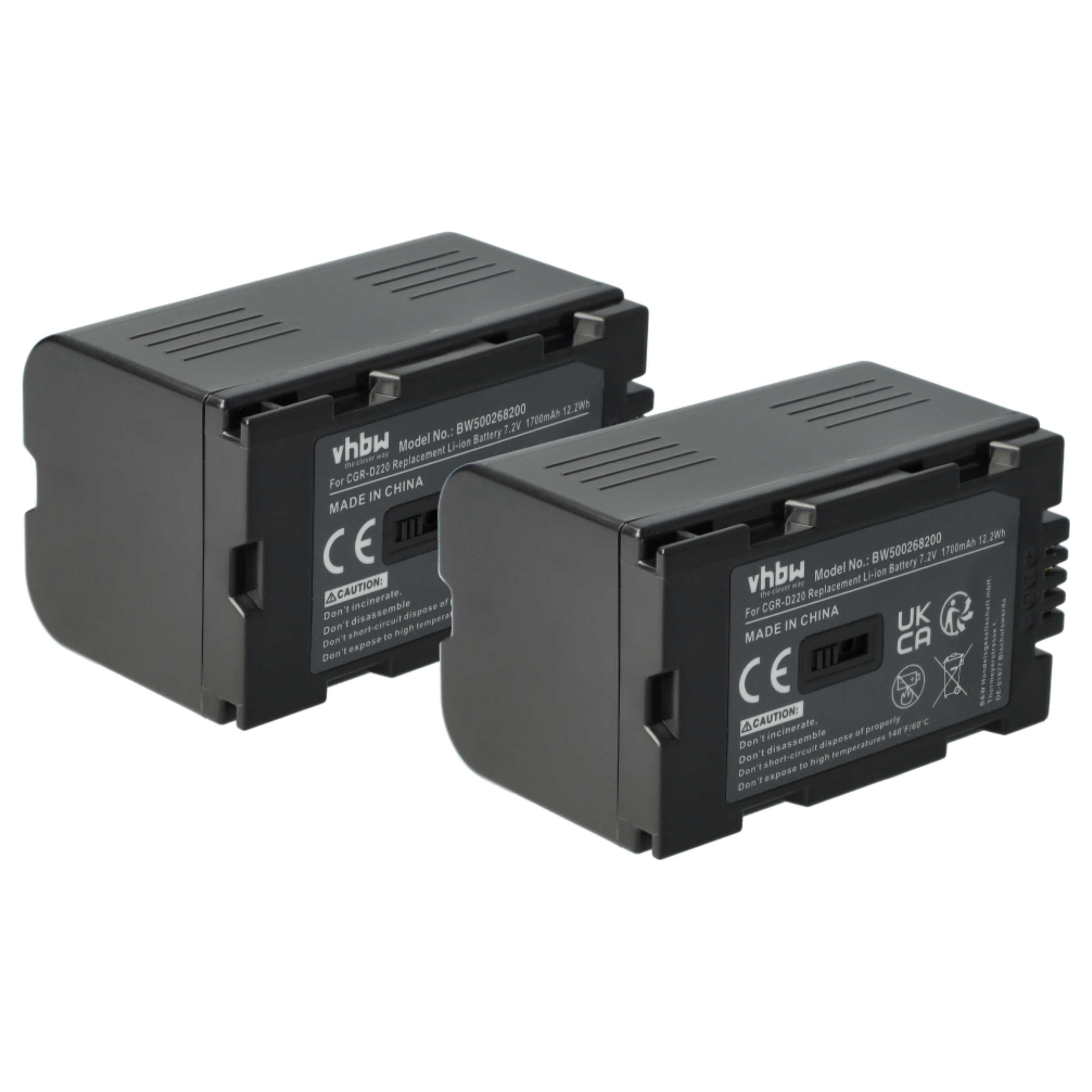 Videocamera 2x Battery replaces Hitachi DZ-BP16, DZ-BP28 - 1700 mAh 7.2 V Li-Ion