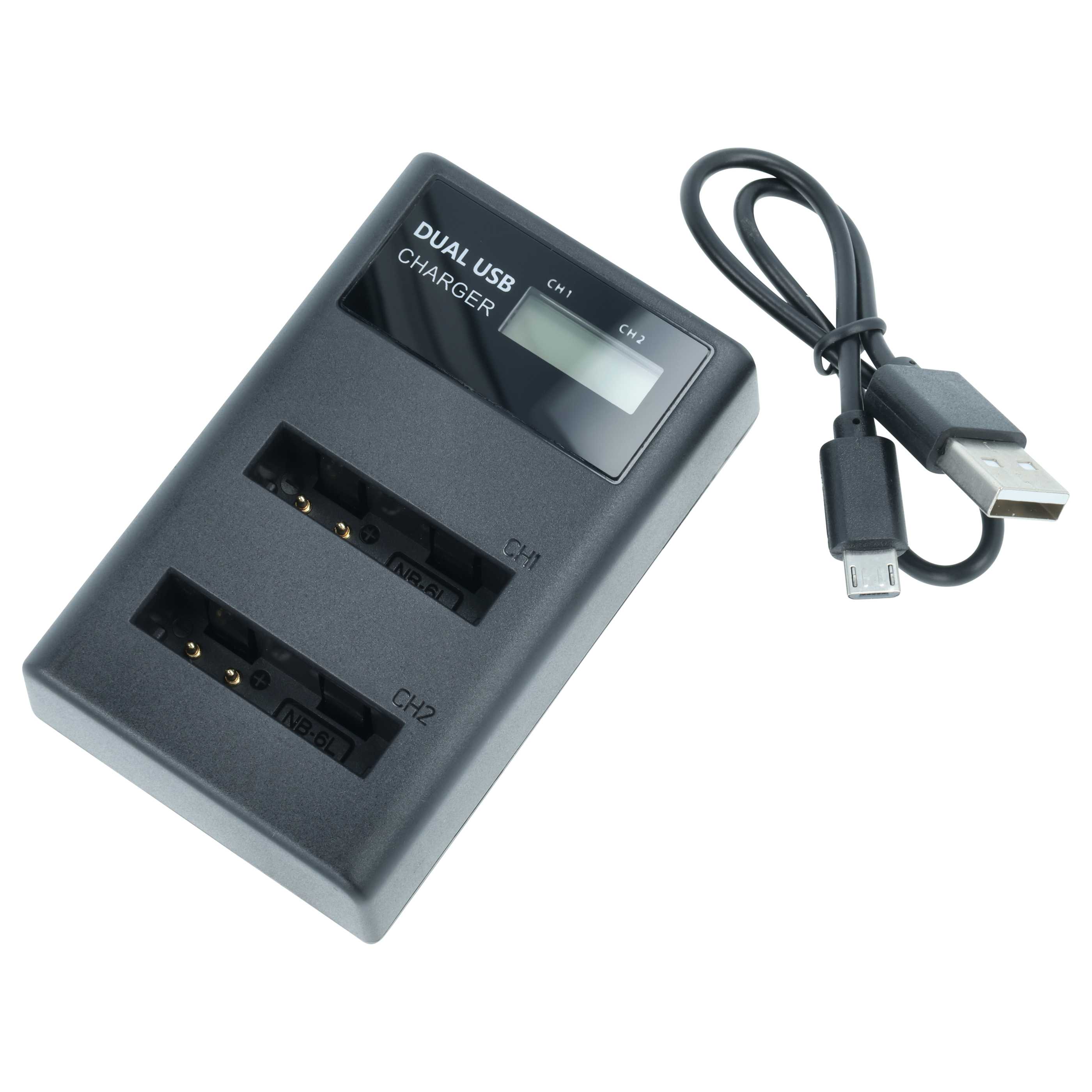 Battery Charger Micro-USB + USB-C + Cable Micro-USB suitable for Canon IXUS Digital Camera