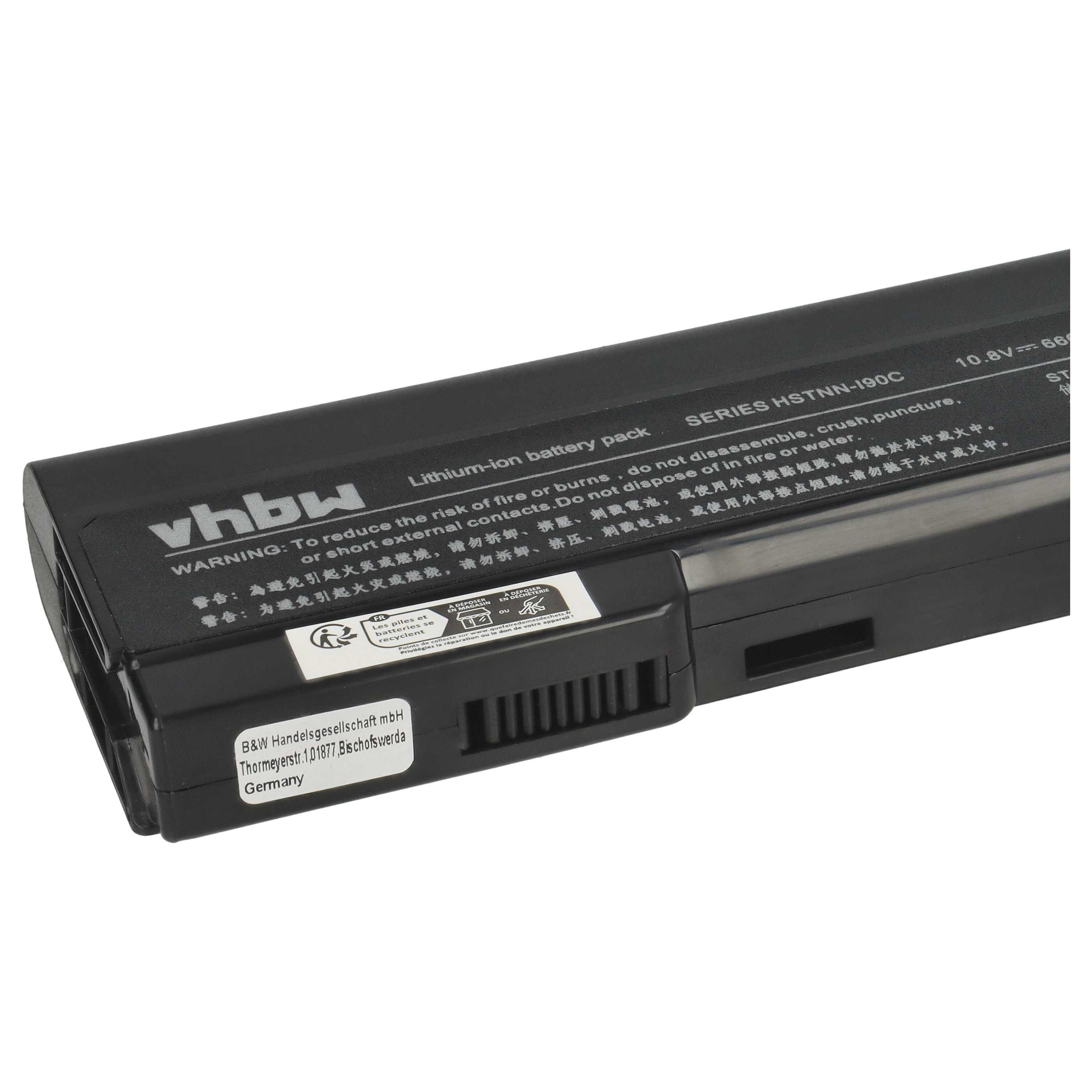 Notebook Battery Replacement for HP 628368-241, 628368-251, 628368-421 - 6600 mAh 11.1 V Li-Ion, black