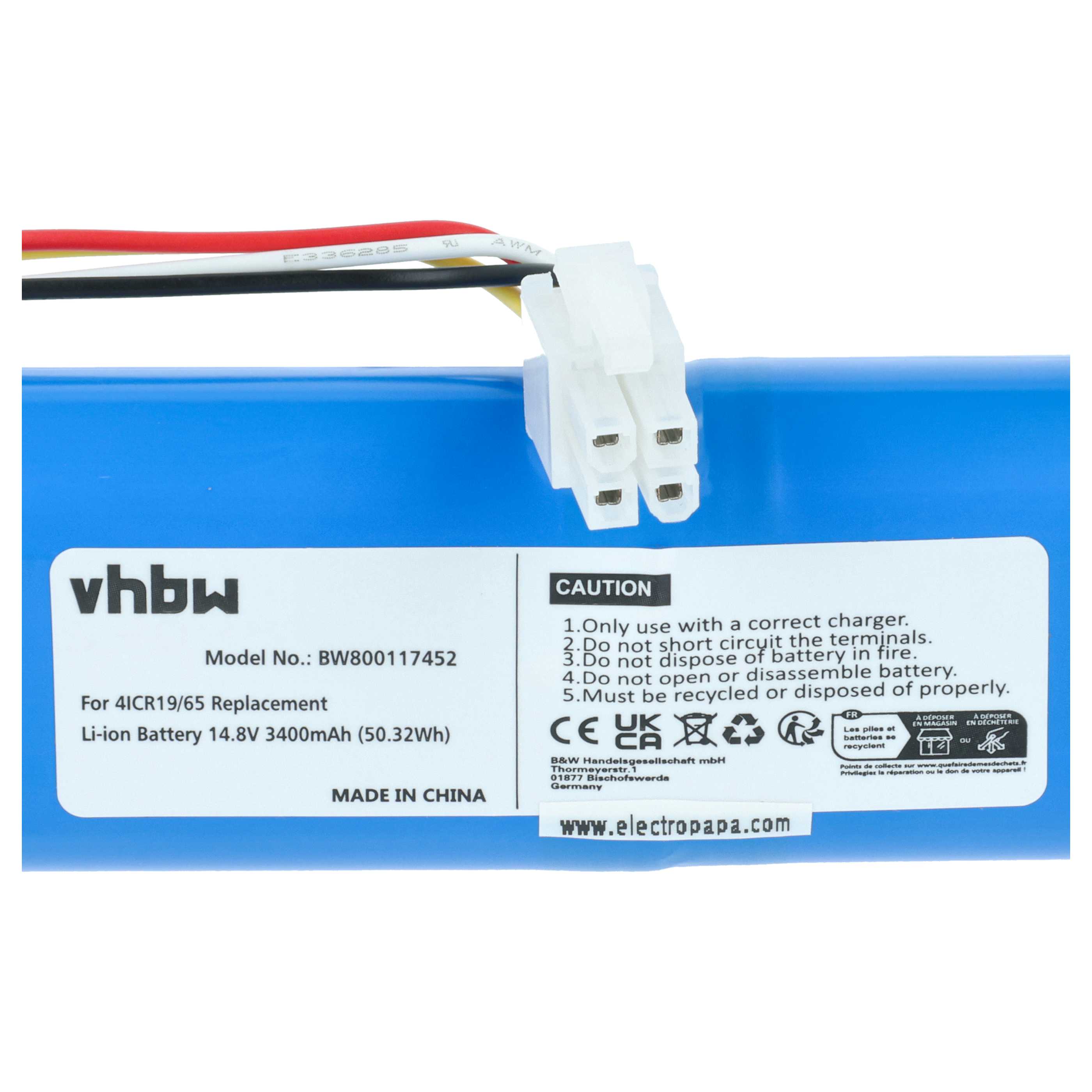 Battery replaces Philips 4ICR19/65, CP0111/01 for Philips 3400mAh, 14.8V, Li-Ion