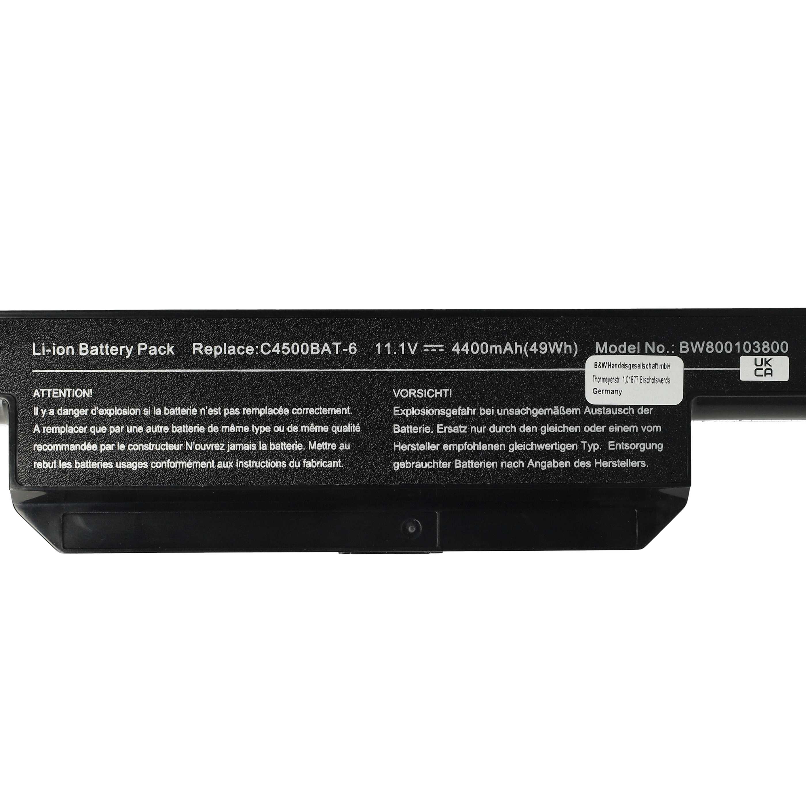 Batterie remplace 6-87-c480s-4g41, 6-87-C480S-4G4 pour ordinateur portable - 4400mAh 11,1V Li-ion, noir