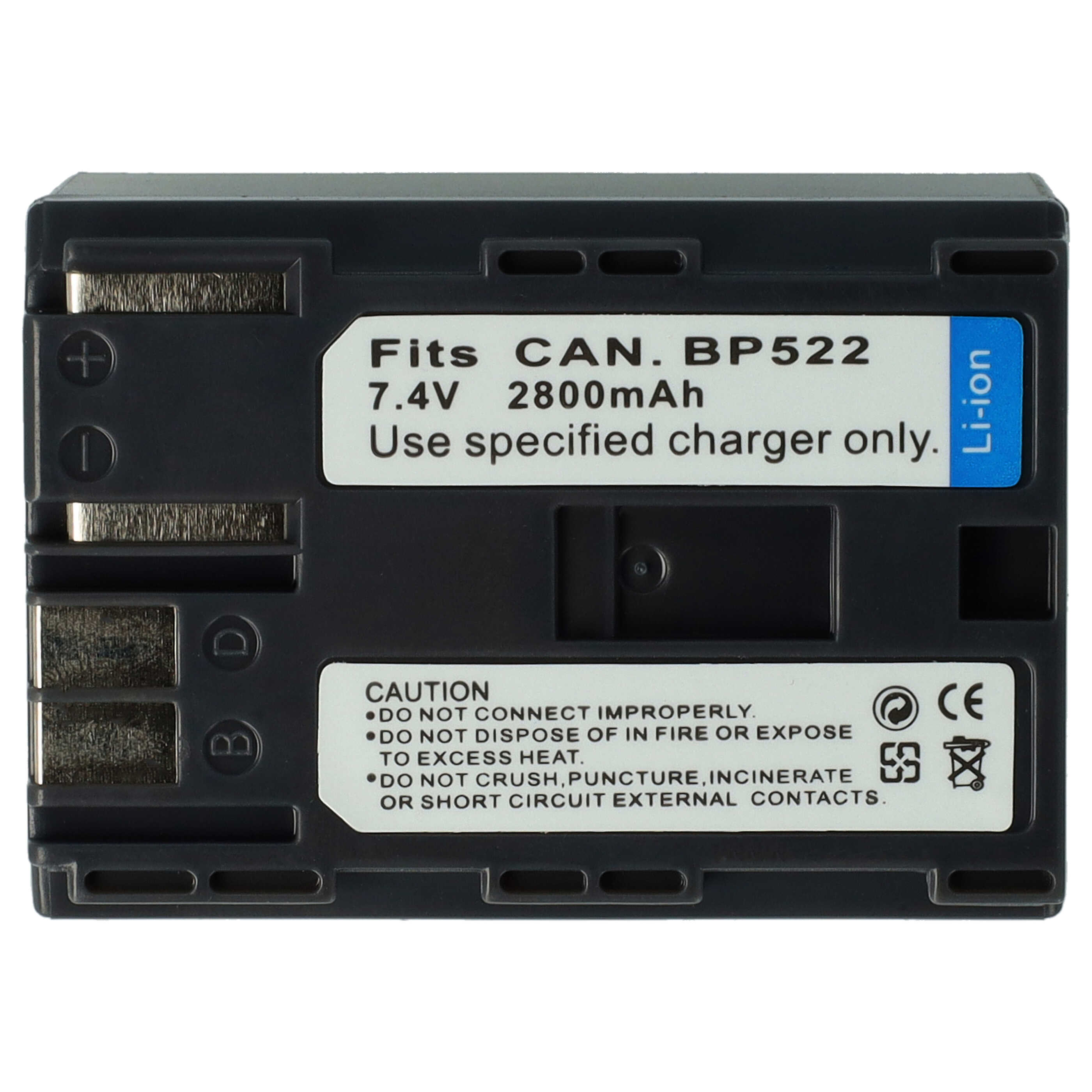 Batterie remplace Canon BP-535, BP-511, BP-522, BP-512, BP-514 pour caméscope - 2800mAh 7,2V Li-ion