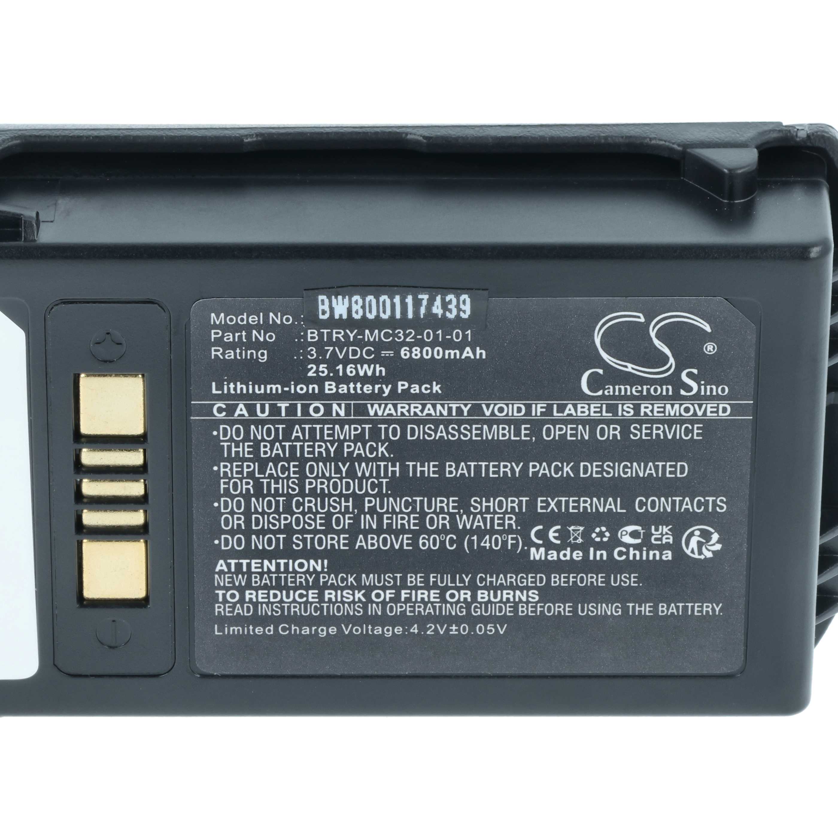 Batería reemplaza Motorola 82-000012-01, BT-000375 para escáner código de barras (6800 mAh, 3,7 V, Li-Ion)
