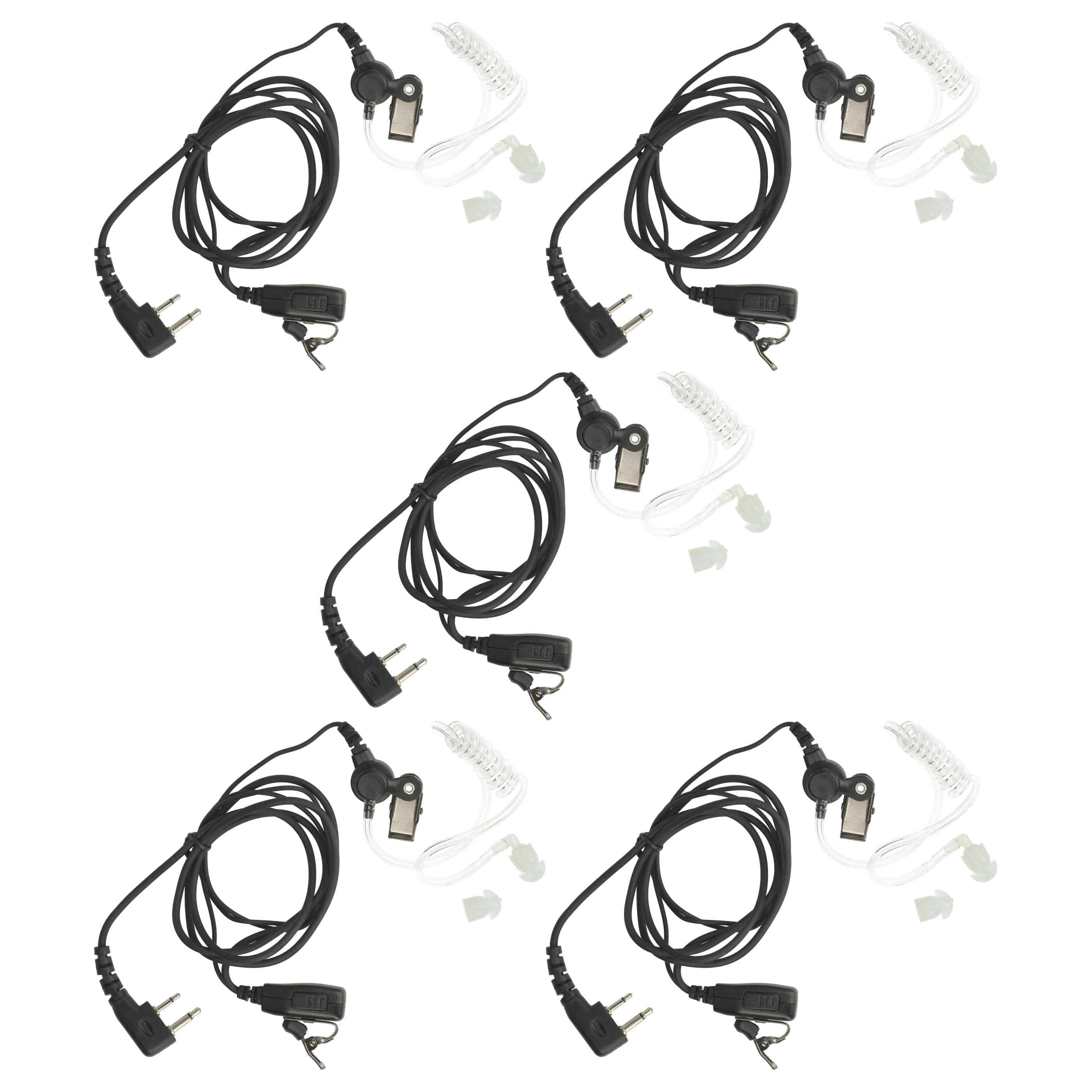 5x Security Radio Headset - "Take Call Button", Clip Mount + Phono Cable