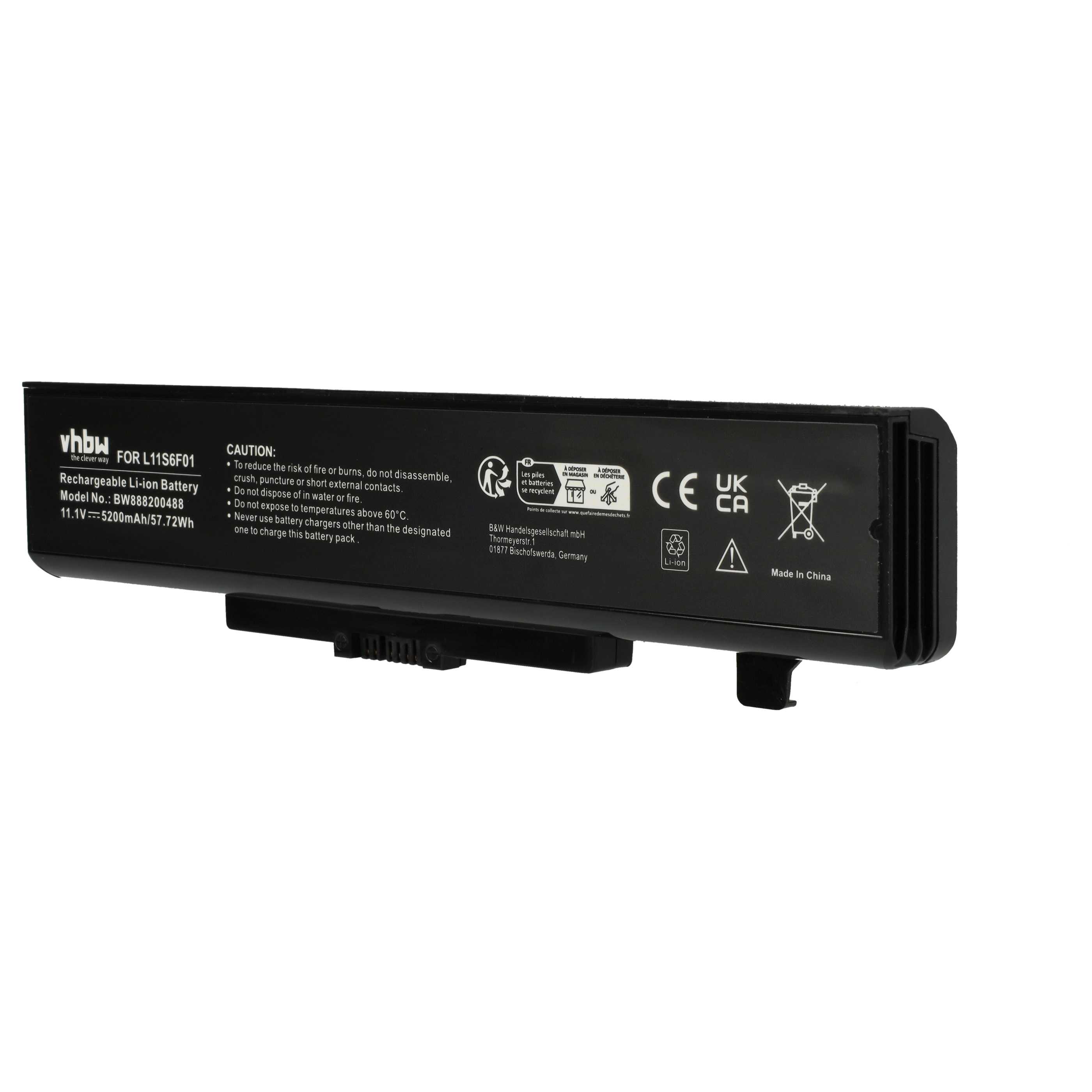 Notebook Battery replaces Lenovo 0A36311, 121000675, 121500047, 121500048 - 5200 mAh 11.1 V Li-Ion, black