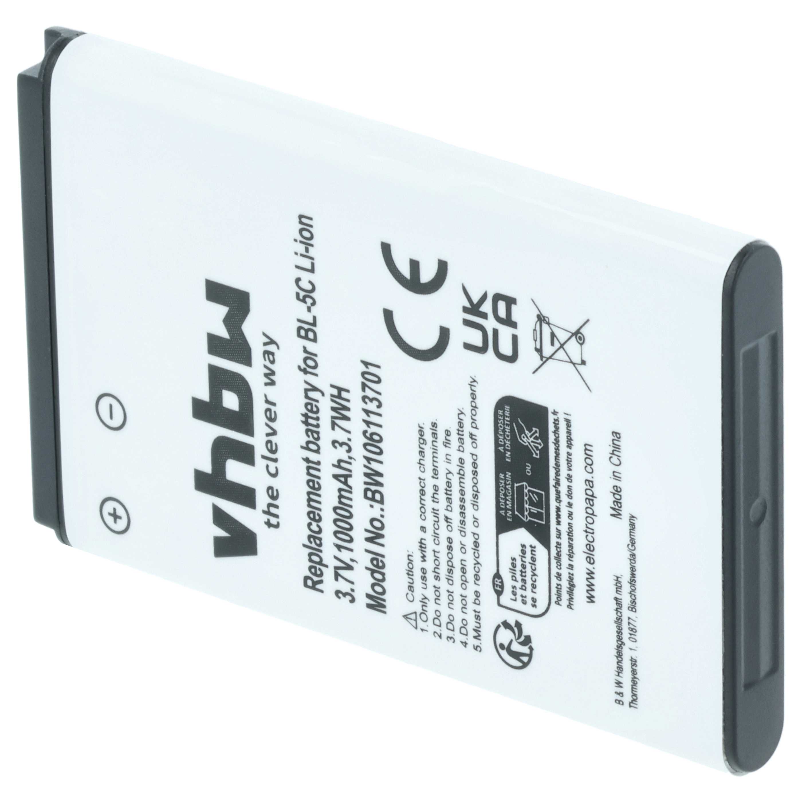 Batteria sostituisce Alcatel RTR001F01, 3BN67332AA, 10000058 per cellulare - 1000mAh 3,7V Li-Ion 