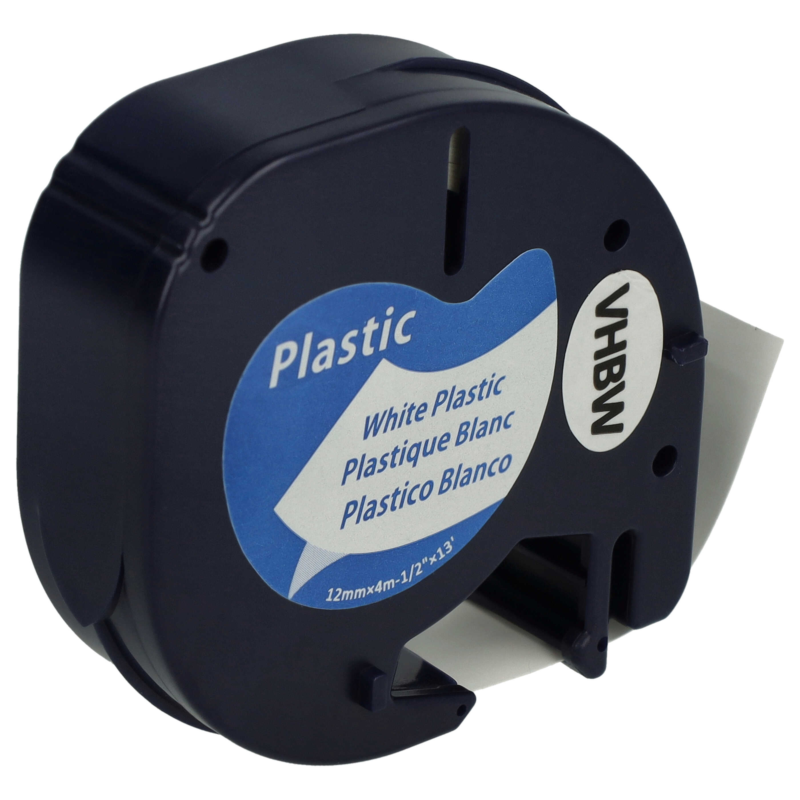 Cassette à ruban en plastique remplace Dymo S0721660, 91221 - 12mm lettrage Noir ruban Blanc, plastique
