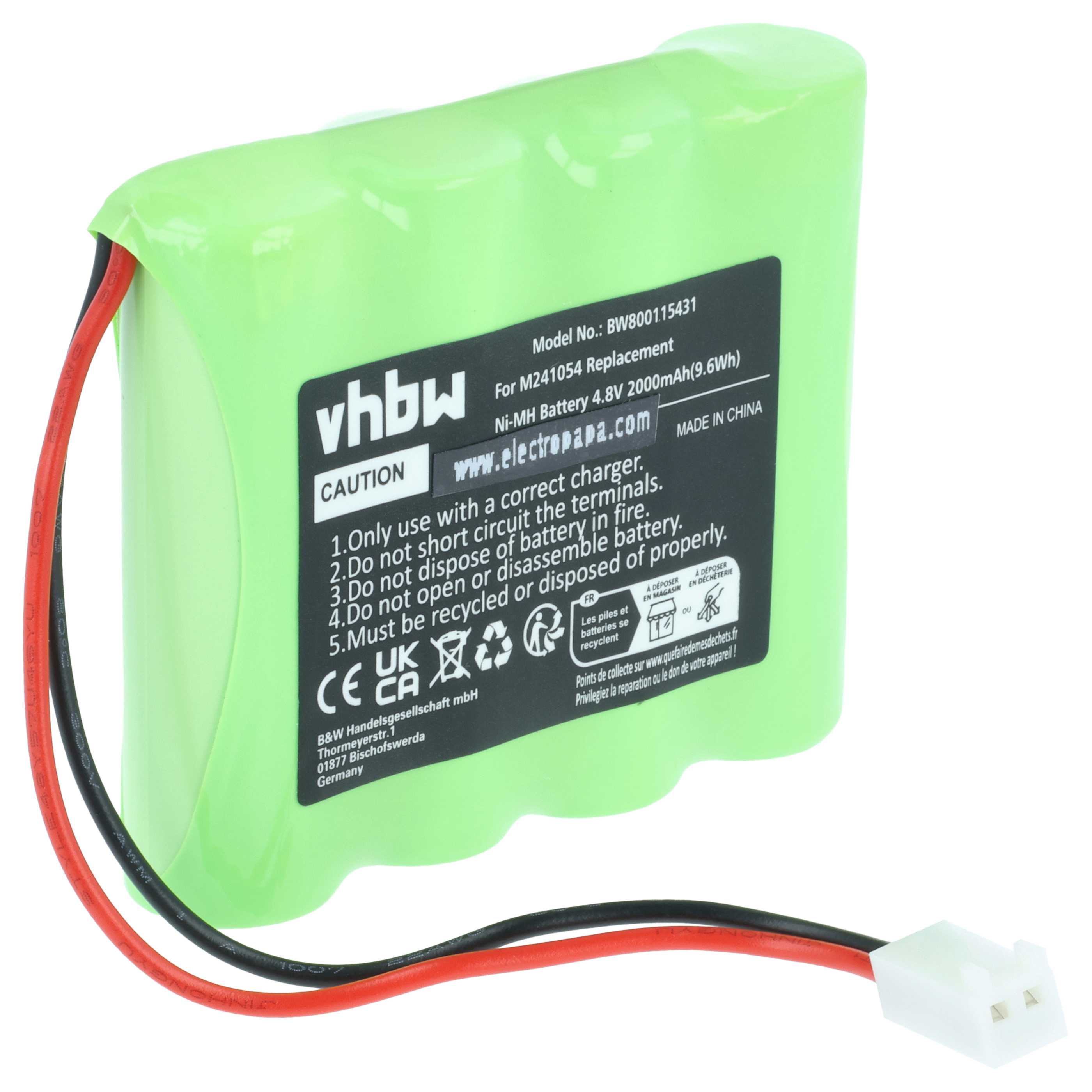Batería reemplaza Teleradio M241054 sistema control - 2000mAh 4,8V NiMH
