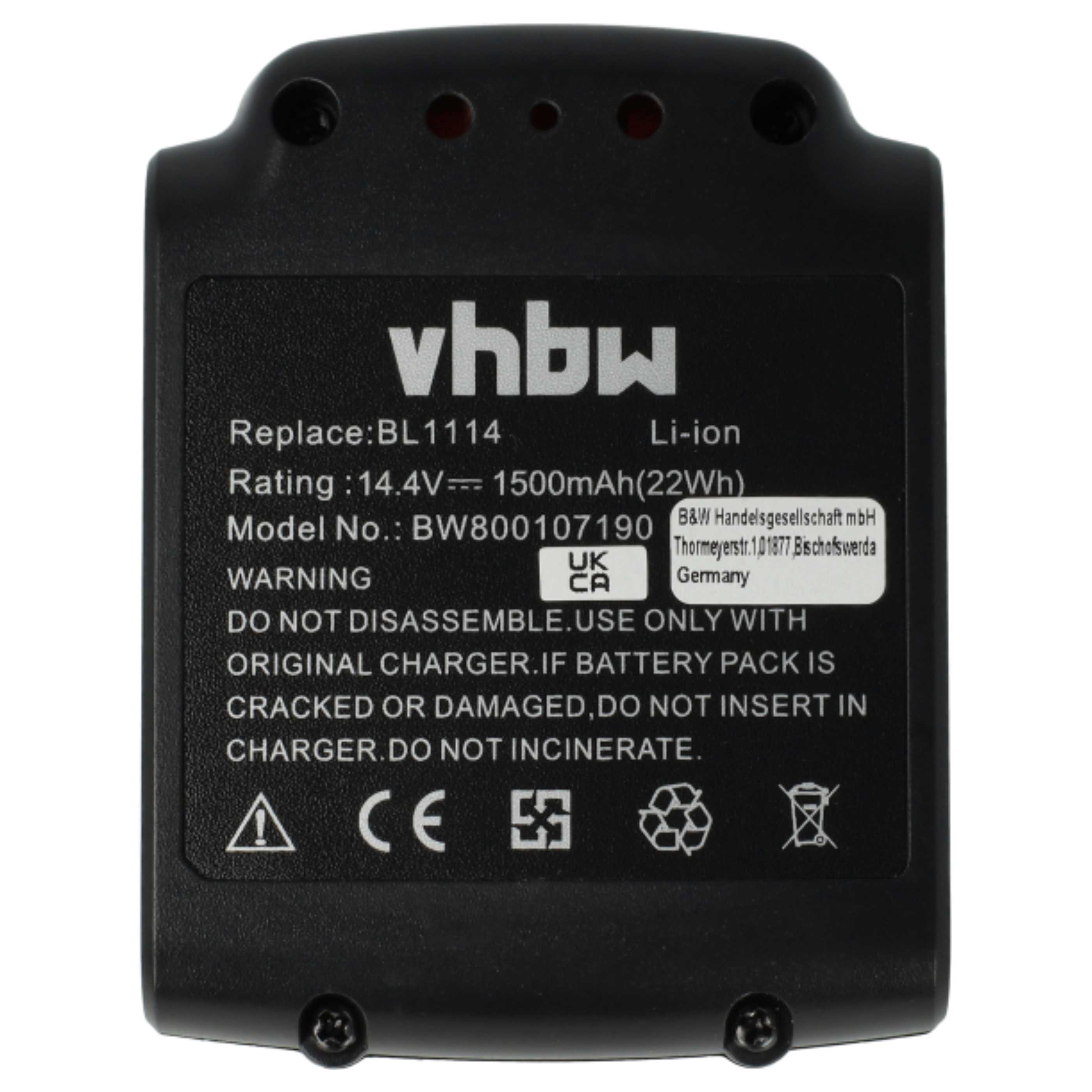 2x Batería para herramienta reemplaza Black & Decker LB16, BL1514, BL1314, BL1114 - 1500 mAh, 14,4 V, Li-Ion