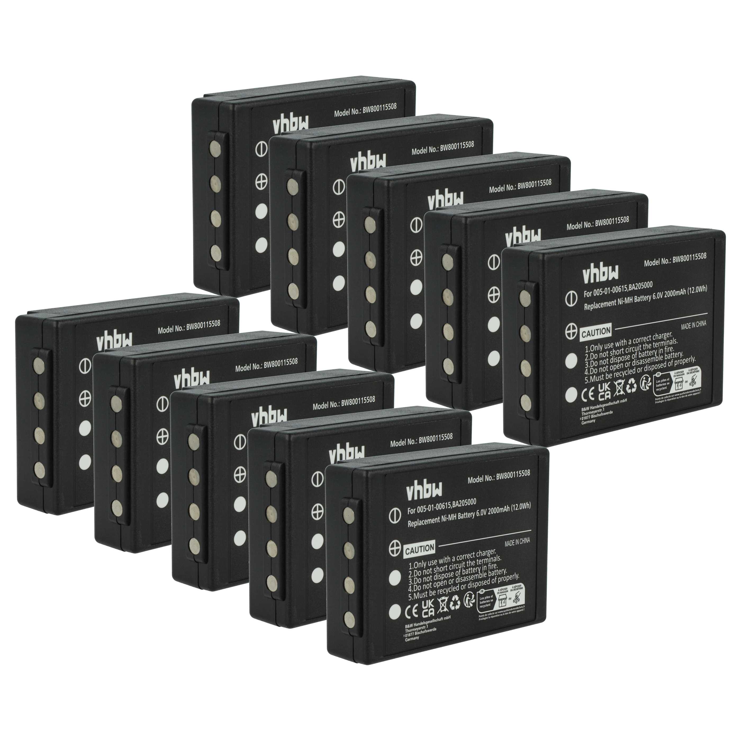 Batterie (10 pièces) remplace HBC 005-01-00615, BA205000, BA206000, BA206030, BA205030 - 2000mAh 6V NiMH