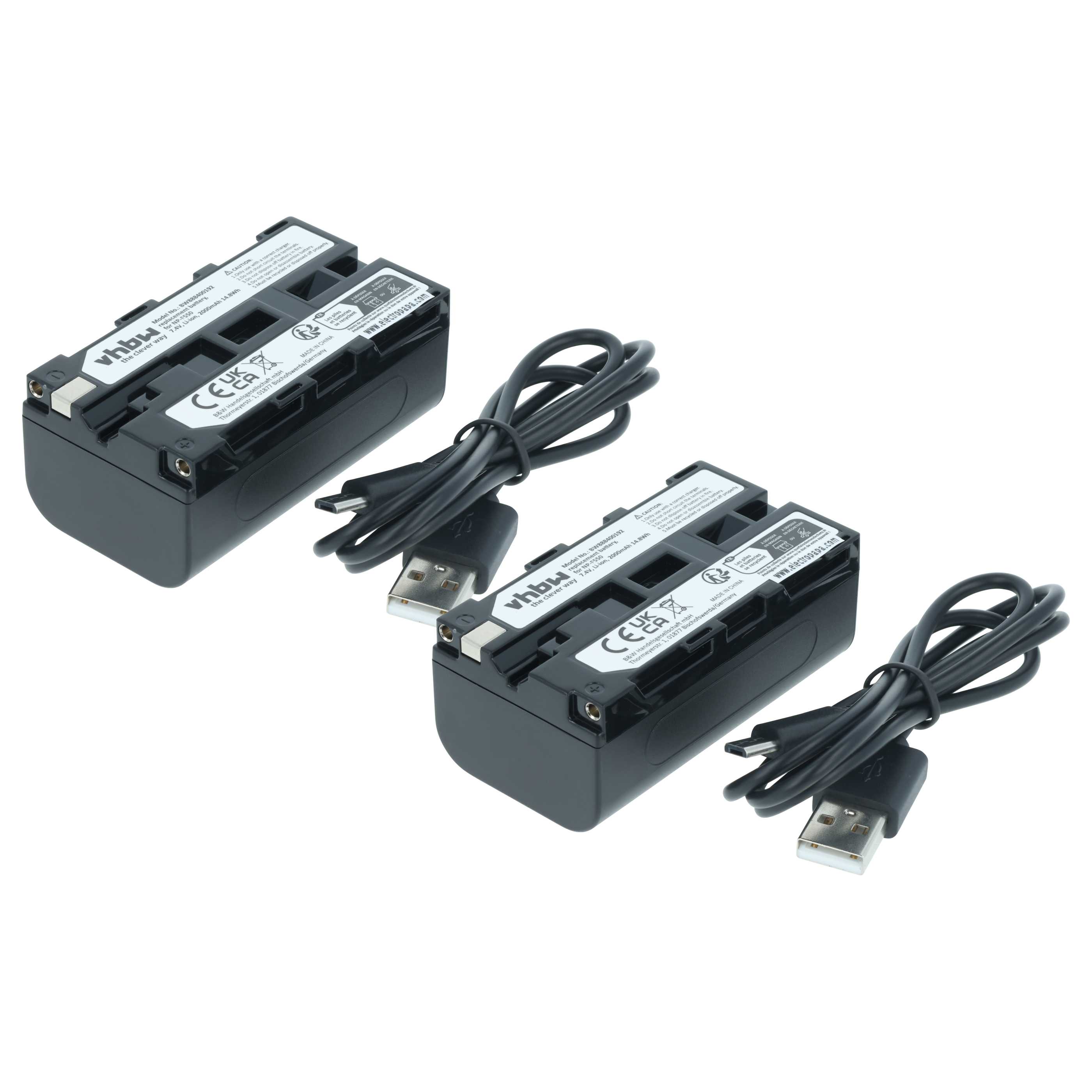 2x Battery replaces Sony NP-F950, NP-F930/B, NP-F950/B, NP-F550, NP-F930, NP-F960 - 2000mAh, 7.4V, Li-Ion
