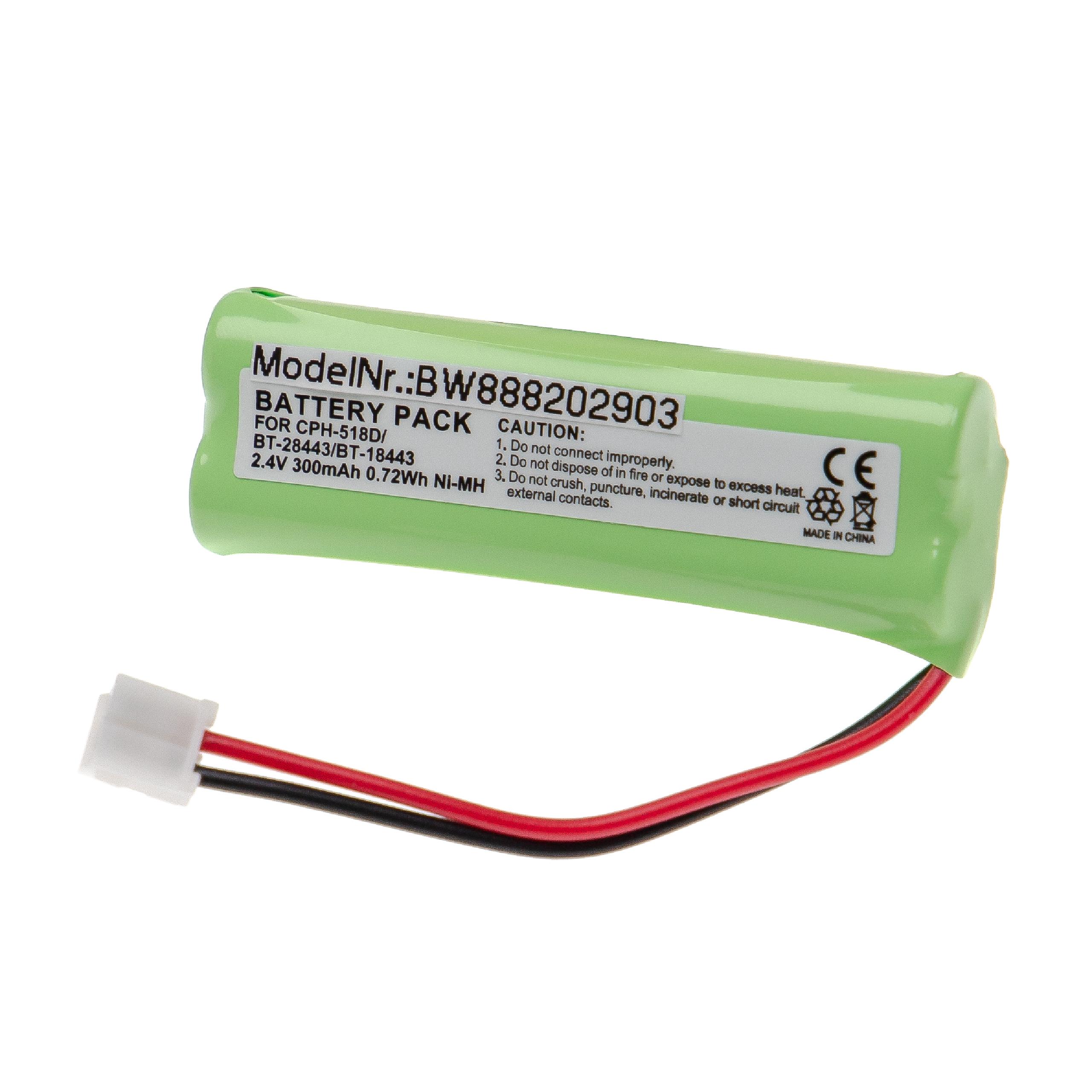 Batterie remplace Vtech BT-18443, 89-1337-00-00, BT-28443, CPH-518D pour téléphone - 300mAh 2,4V NiMH