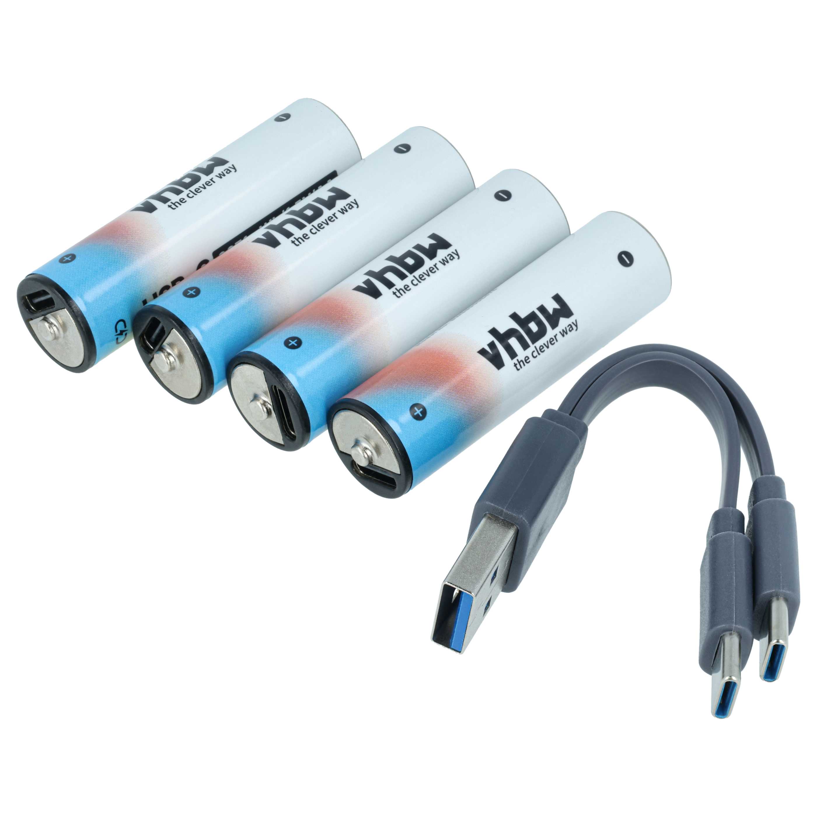 Batteria ricaricabile AA (4 pezzi) - con presa USB C 2047 mAh, 1,5 V, Li-Ion + cavo USB-A / 2x USB-C