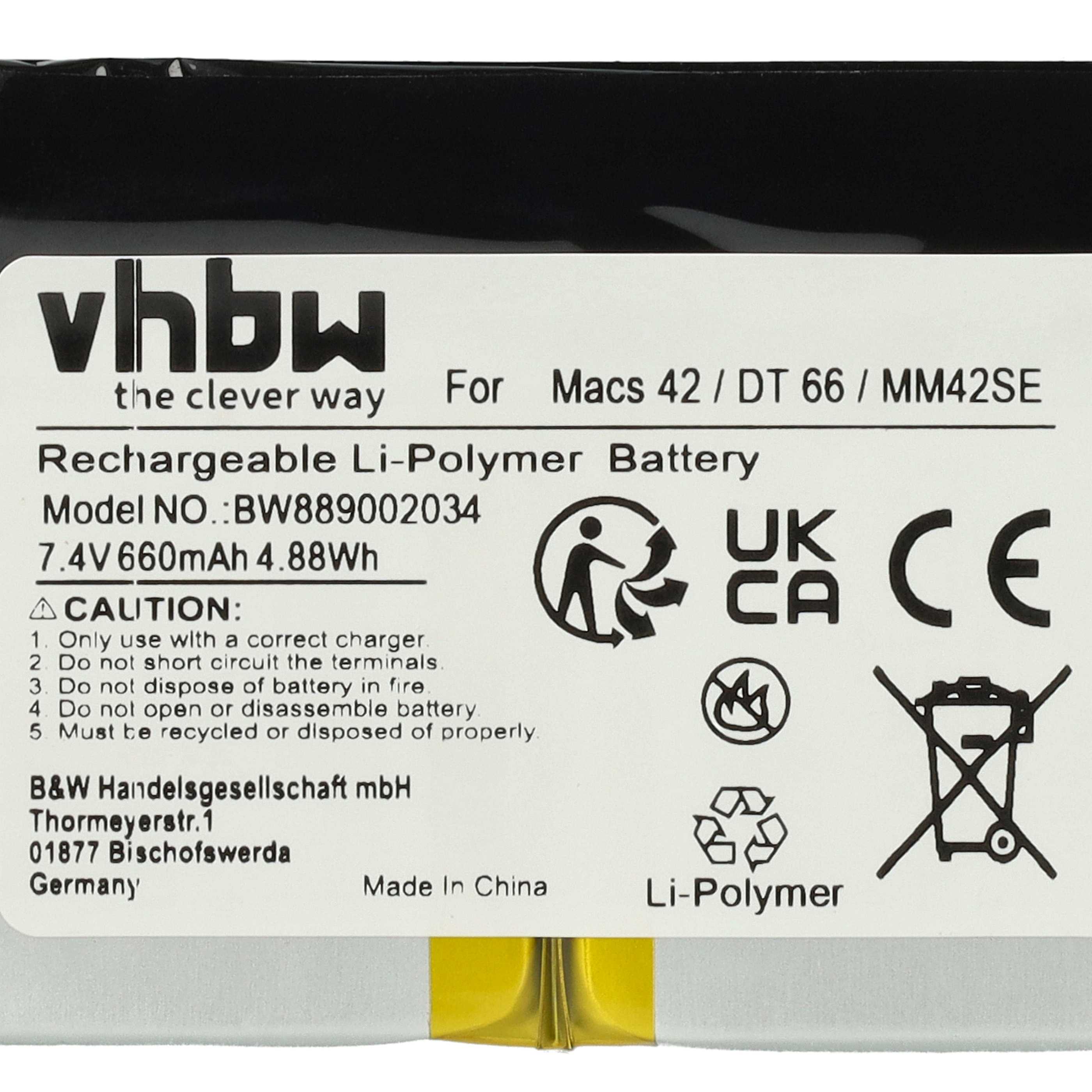 vhbw batteria sostituisce Hella Gutmann 2S/LPP443441 S per dispositivo di diagnostica (660mAh, 7,4V, Li-Poly)