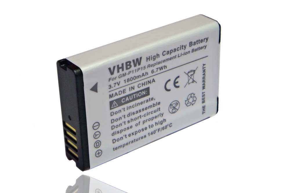 Batterie remplace Garmin 010-11654-03, 010-11599-00 pour caméscope - 1800mAh 3,7V Li-ion
