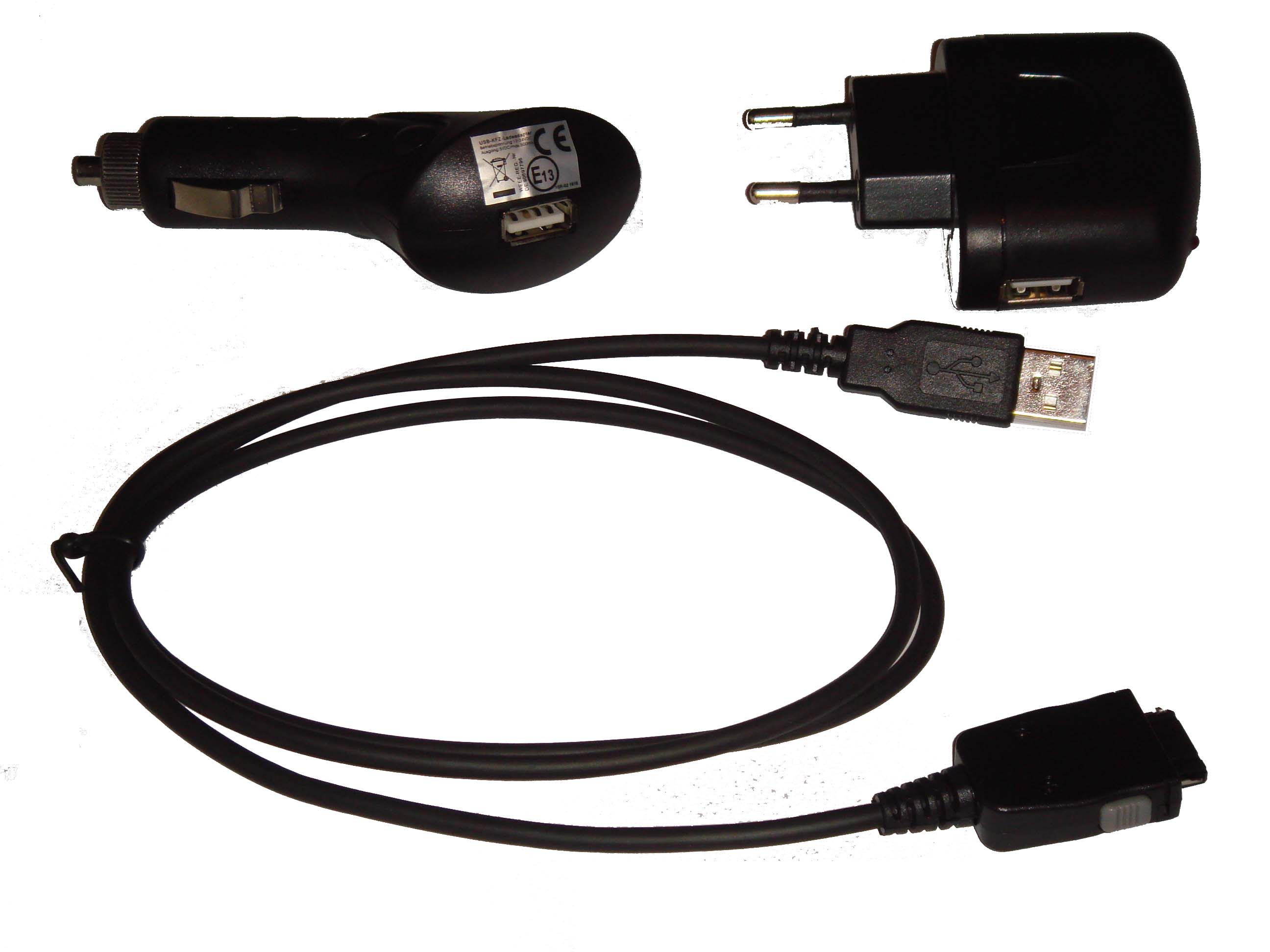 Charger Set suitable for Yakumo Delta X Sat-Nav - In-Car/Mains Charger Adapter, 2-in-1 USB-Cable