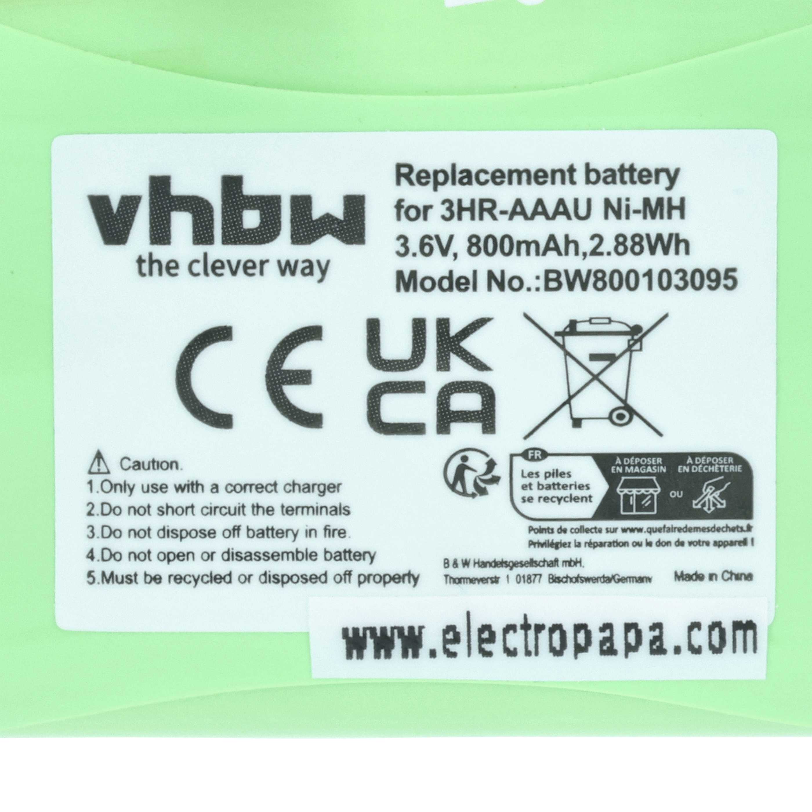 2x Batteries remplace Bang & Olufsen 3HR-AAAU, 70AAAH3BMXZ pour téléphone Bang & Olufsen - 800mAh 3,6V NiMH