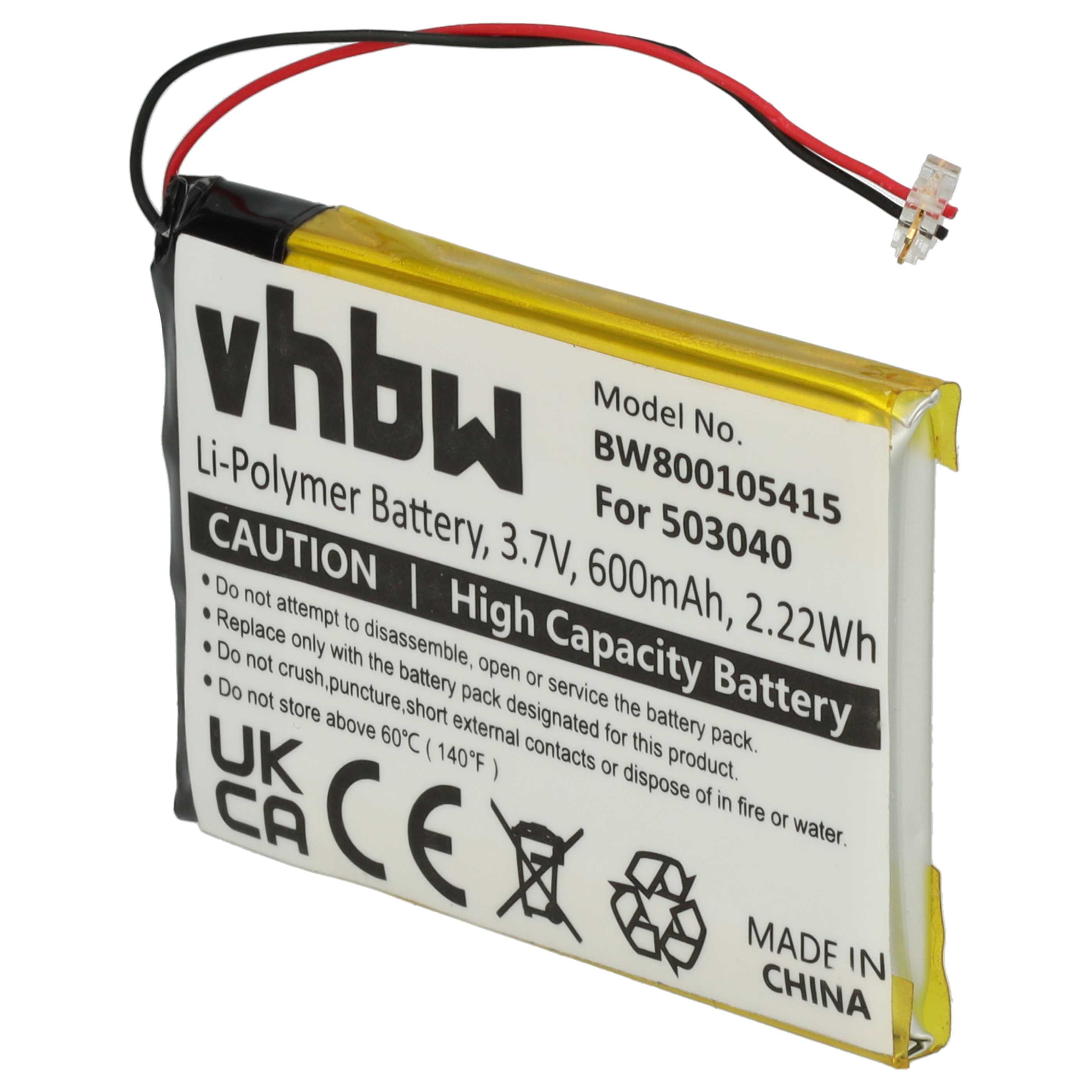 MP3-Player Battery replaces Samsung 503040 - 600 mAh 3.7 V Li-polymer