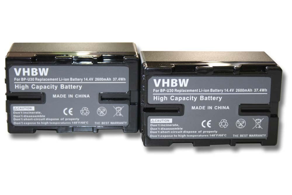 Videocamera 2x Battery replaces Sony BP-U60, BP-U95, BP-U30, BP-U90 - 2600 mAh 14.4 V Li-Ion