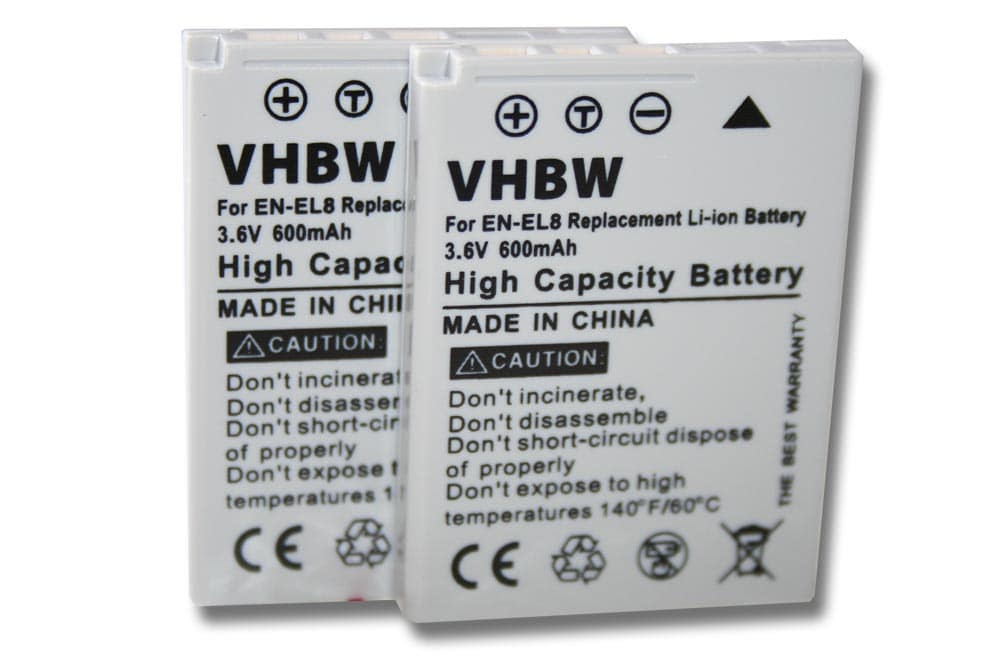 Battery (2 Units) Replacement for Nikon EN-EL8 - 600mAh, 3.6V, Li-Ion