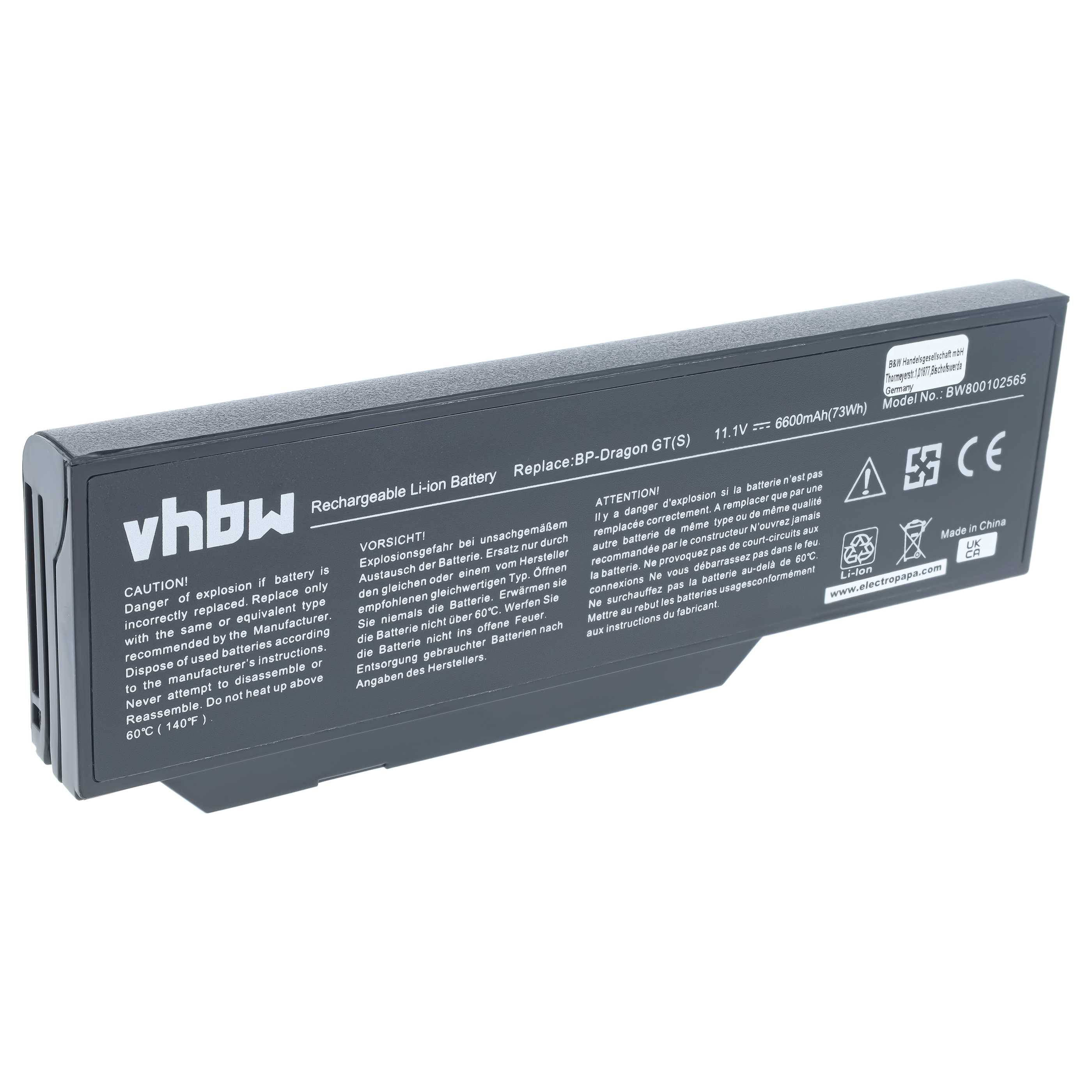 Notebook-Akku als Ersatz für 40019327, 40020374, 441807800002 für Mitac - 6600mAh 11,1V Li-Ion, schwarz