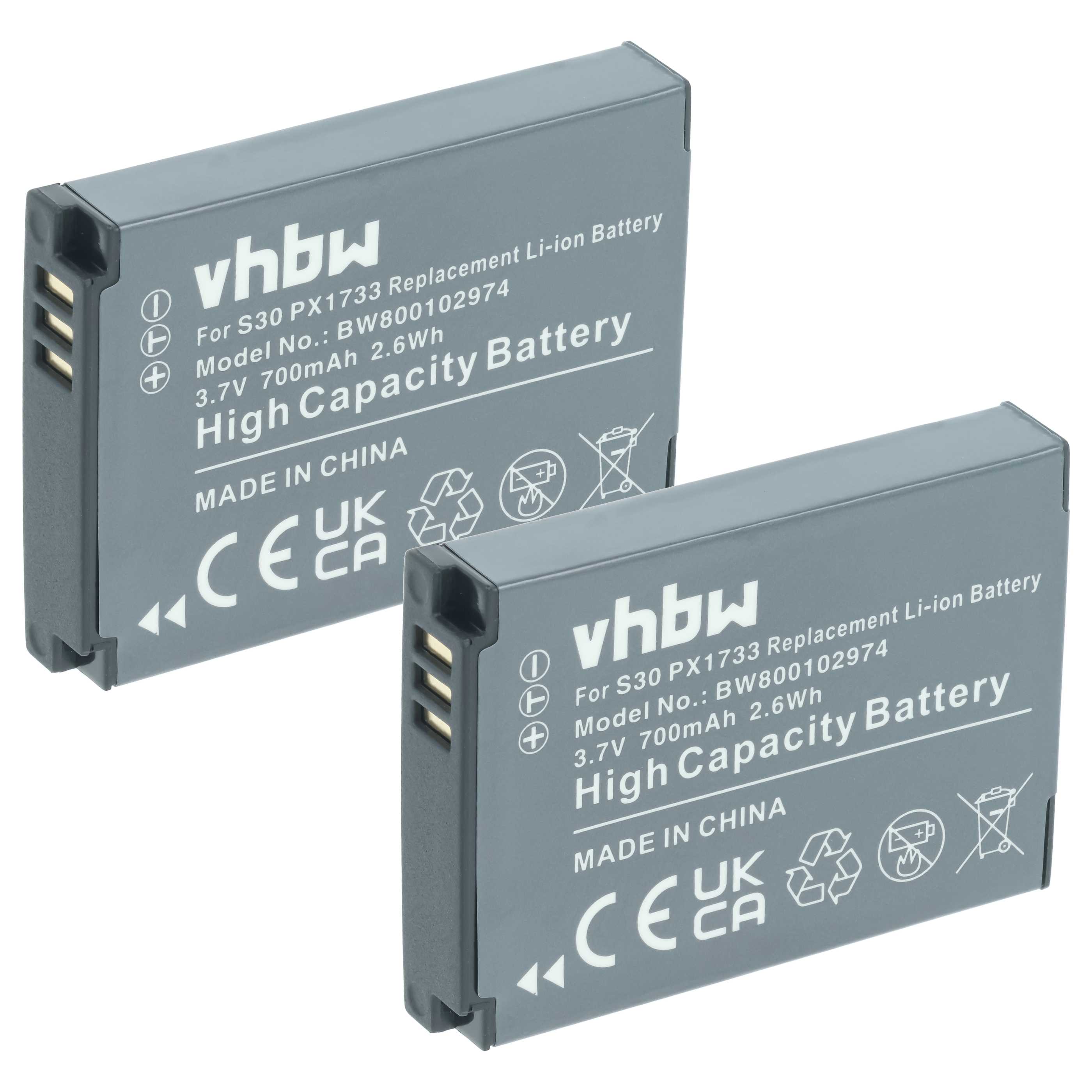 Videokamera-Akku (2 Stück) als Ersatz für Toshiba PC1733E-1BRS, PX1733 für Toshiba - 700mAh 3,7V Li-Ion