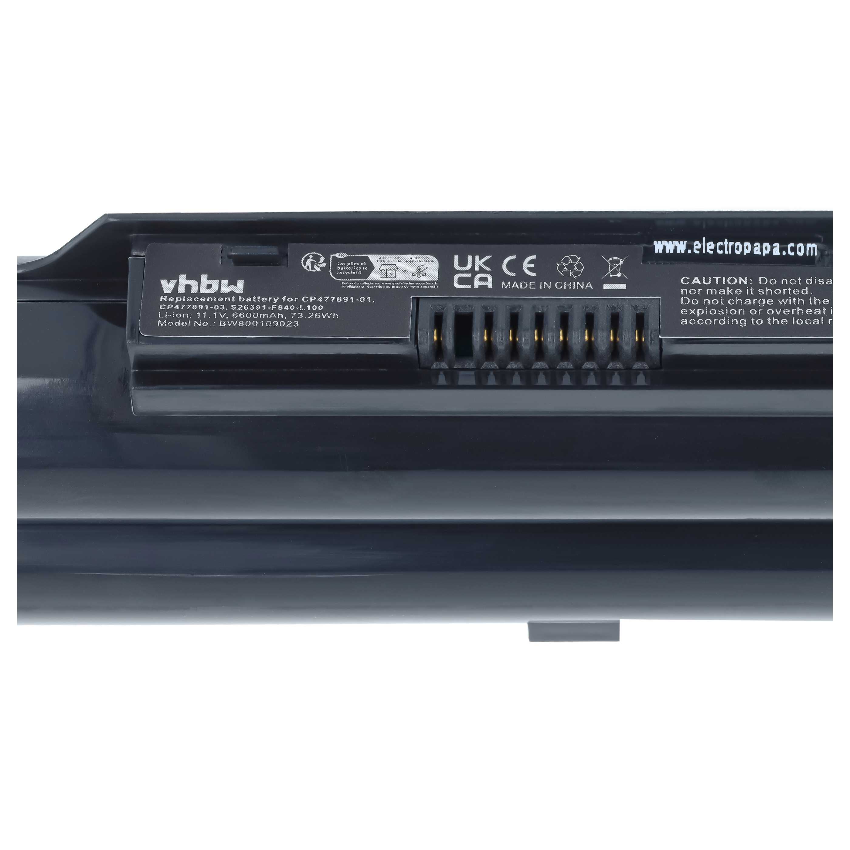 Notebook Battery replaces Fujitsu Siemens CP477891-03, CP477891-01 - 6600 mAh 11.1 V Li-Ion, black