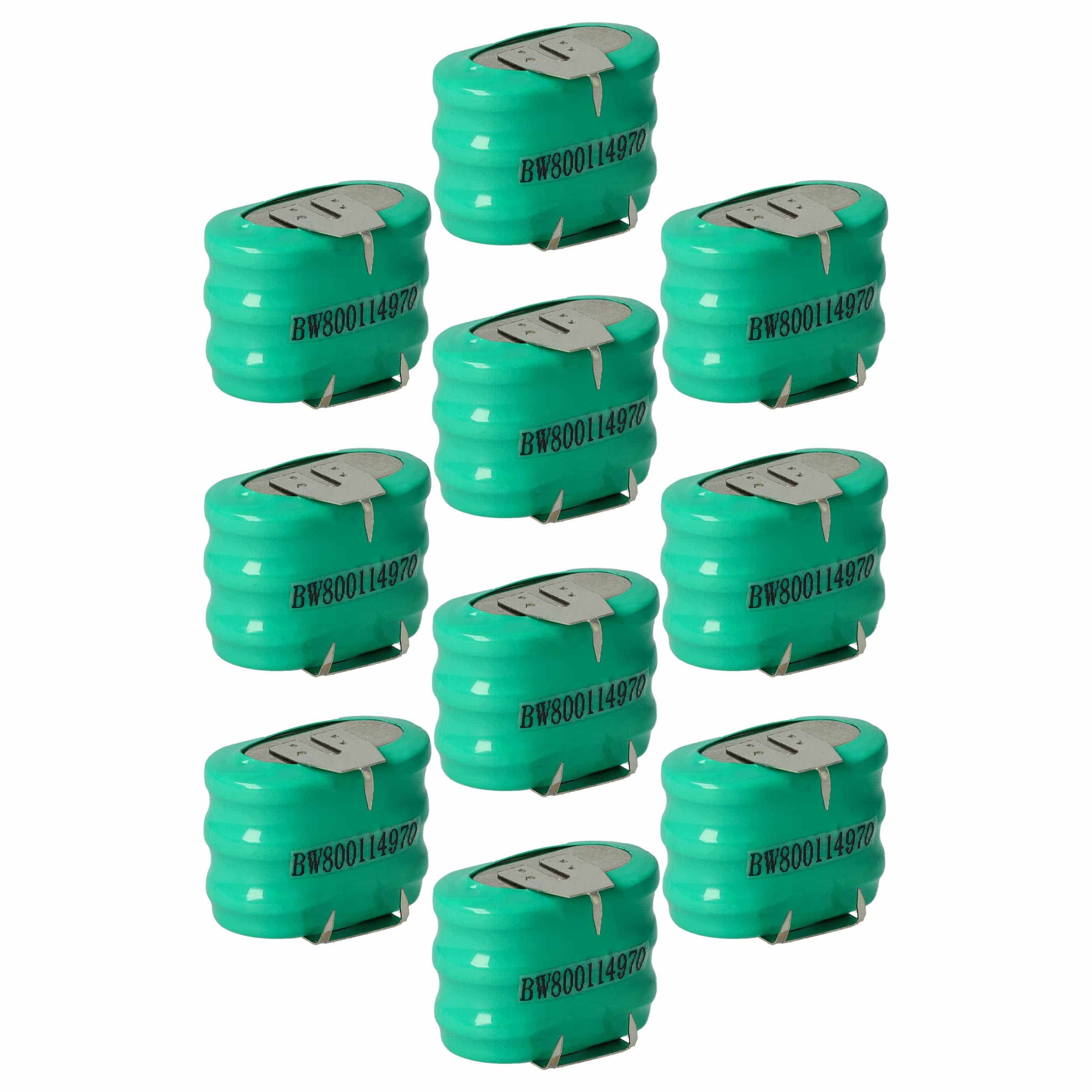 10x Button Cell Battery Type 3/V150H 3 Pins for Model Building Solar Lamps etc. - 150 mAh 3.6 V NiMH