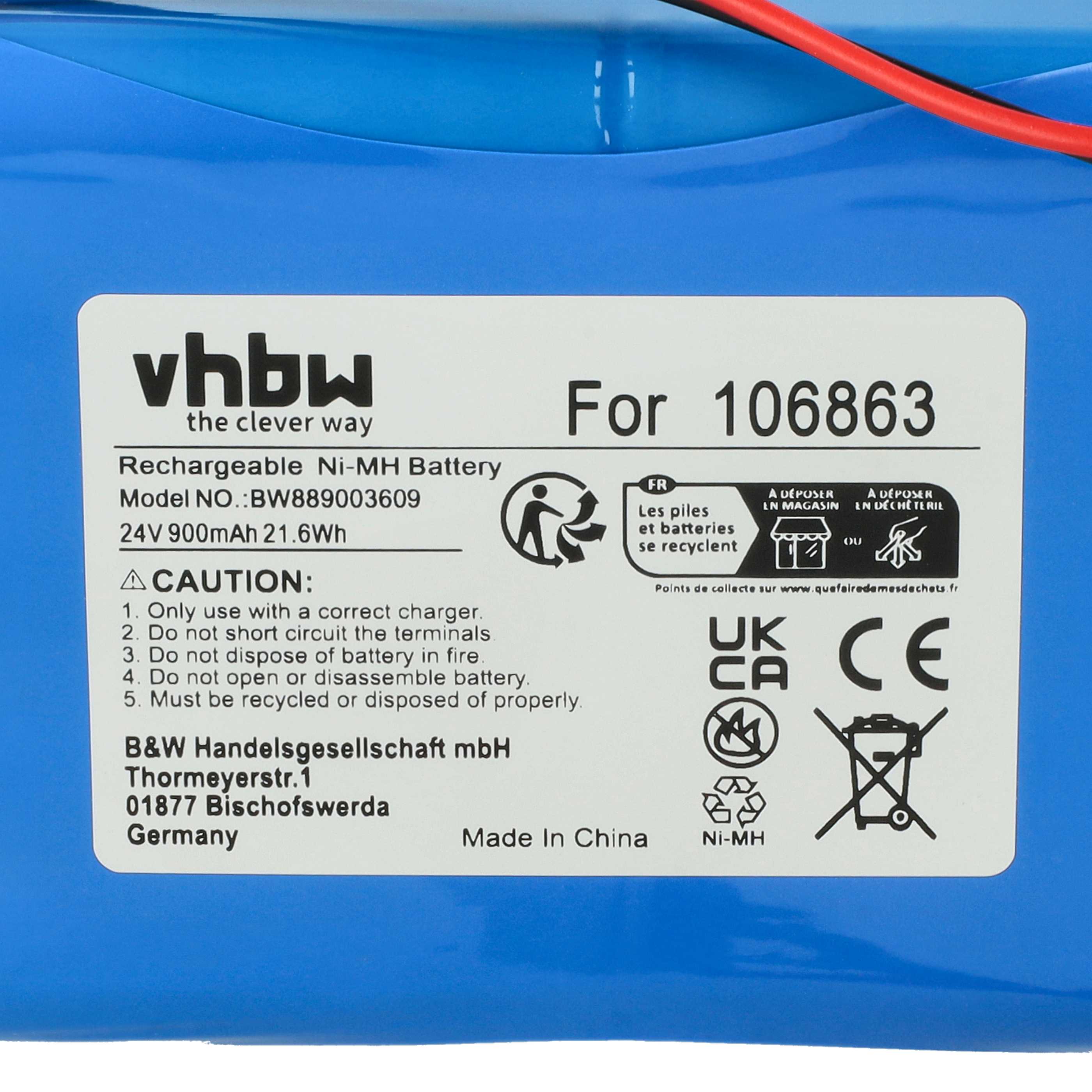 4x Batteries remplace Geze 25020, 106863, 20KR15/48 pour porte coulissante électrique Geze - 0,9Ah 24V NiMH