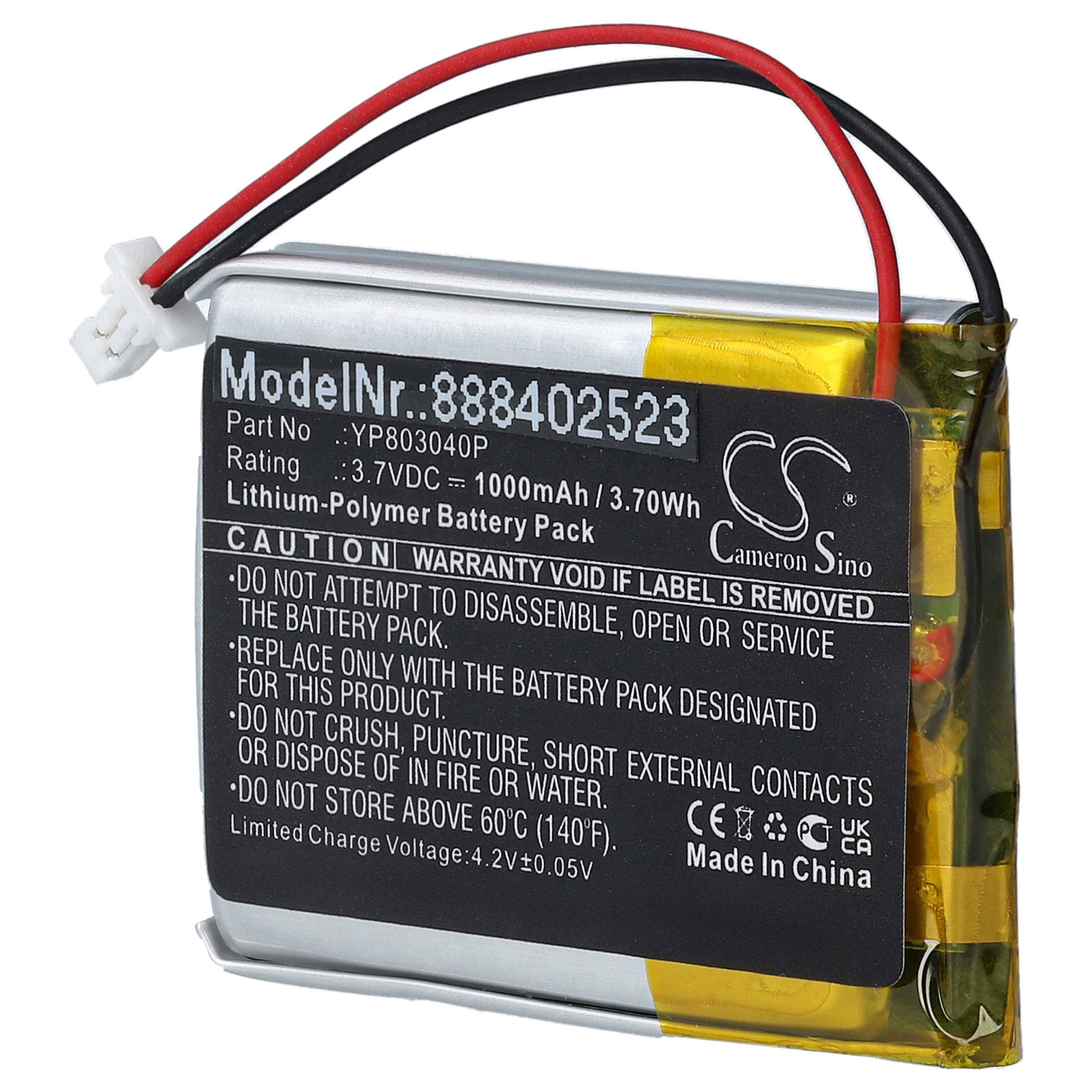 Videocamera 2x Battery replaces Sena YP803040P - 1000 mAh 3.7 V Li-polymer