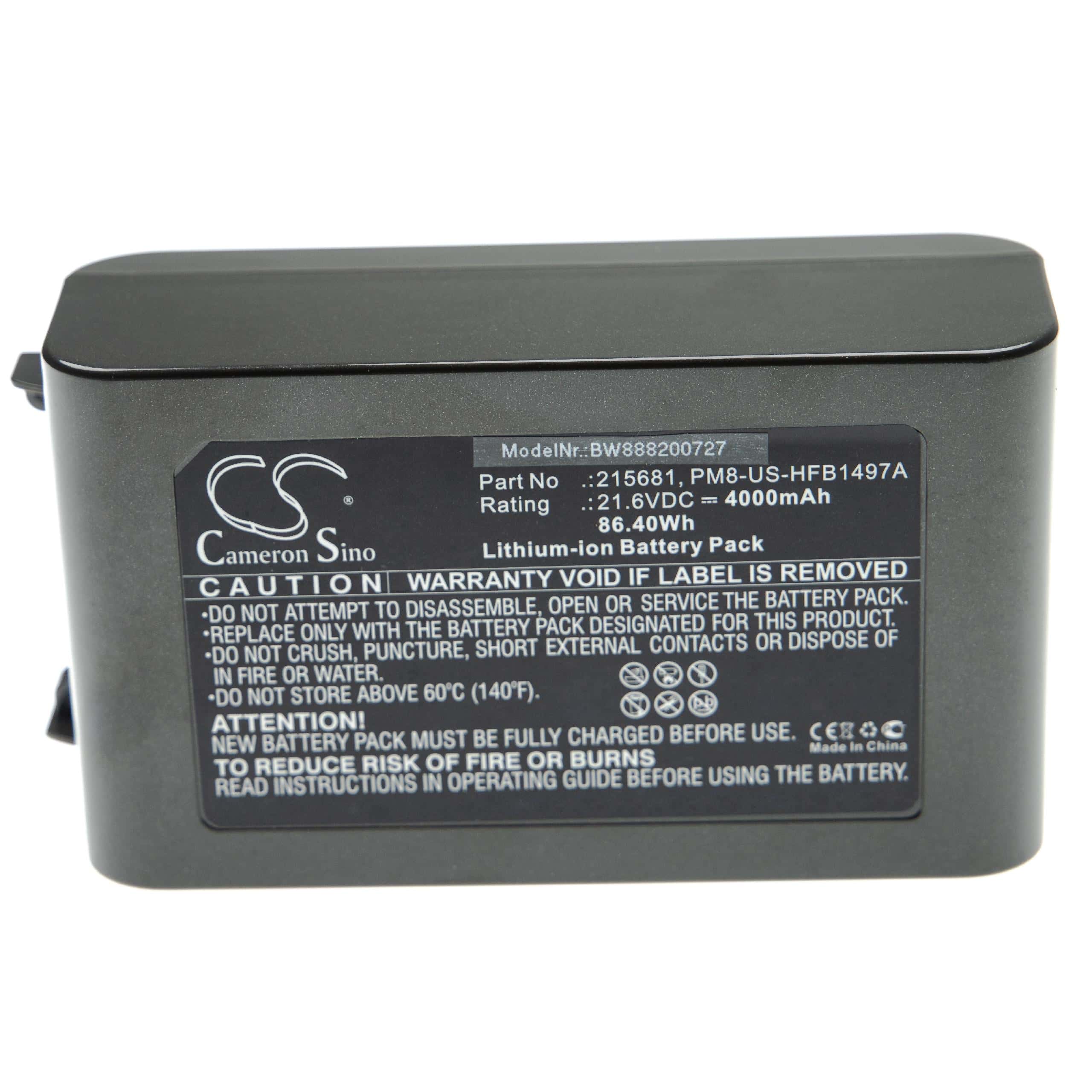 Batería reemplaza Dyson 215967-01/02, 215681, 215866-01/02 para aspiradora Dyson - 4000 mAh 21,6 V Li-Ion gris