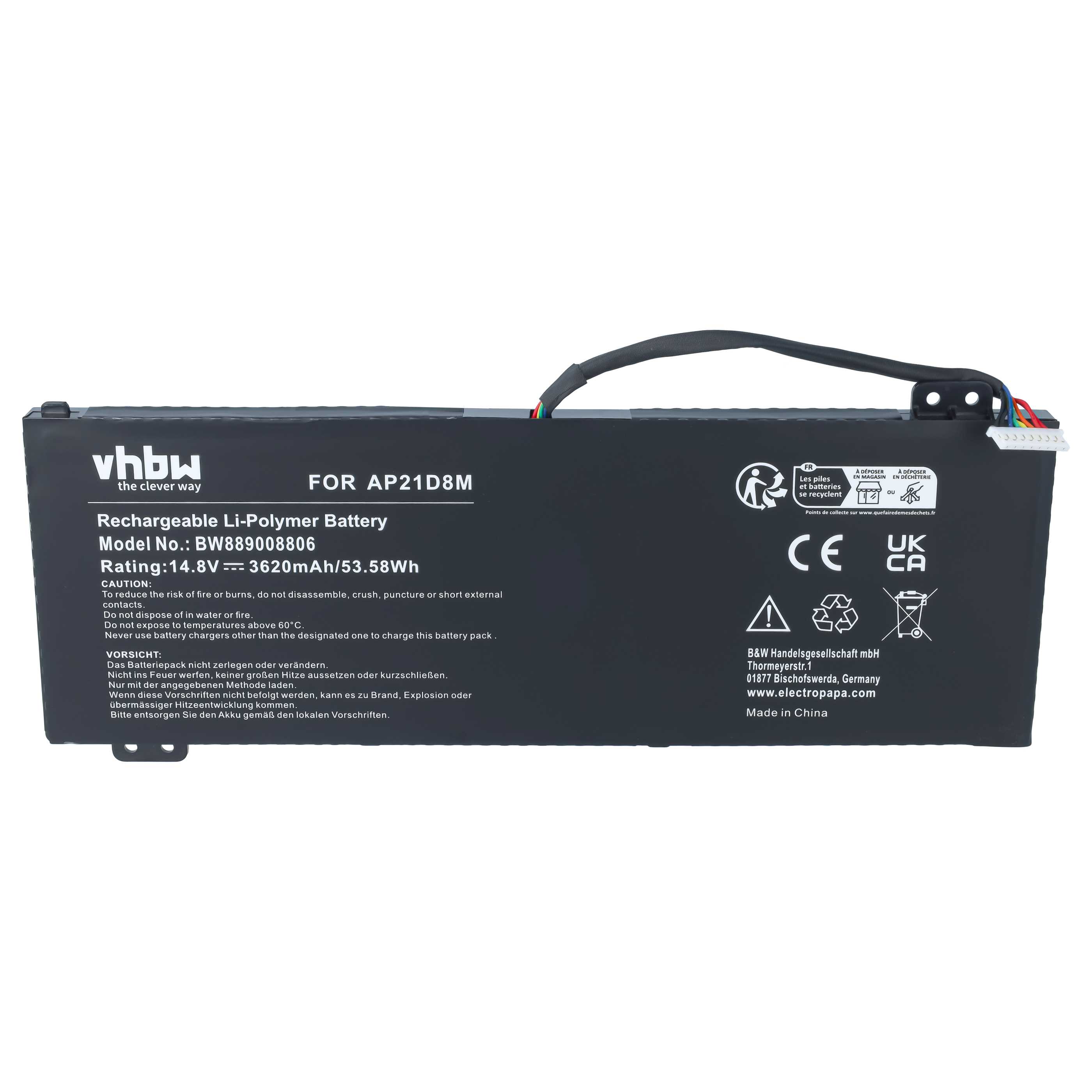 Notebook-Akku als Ersatz für Acer AP18D8M, 4ICP4/70/88, 4ICP4/69/90 für Acer - 3620mAh 14,8V Li-Polymer