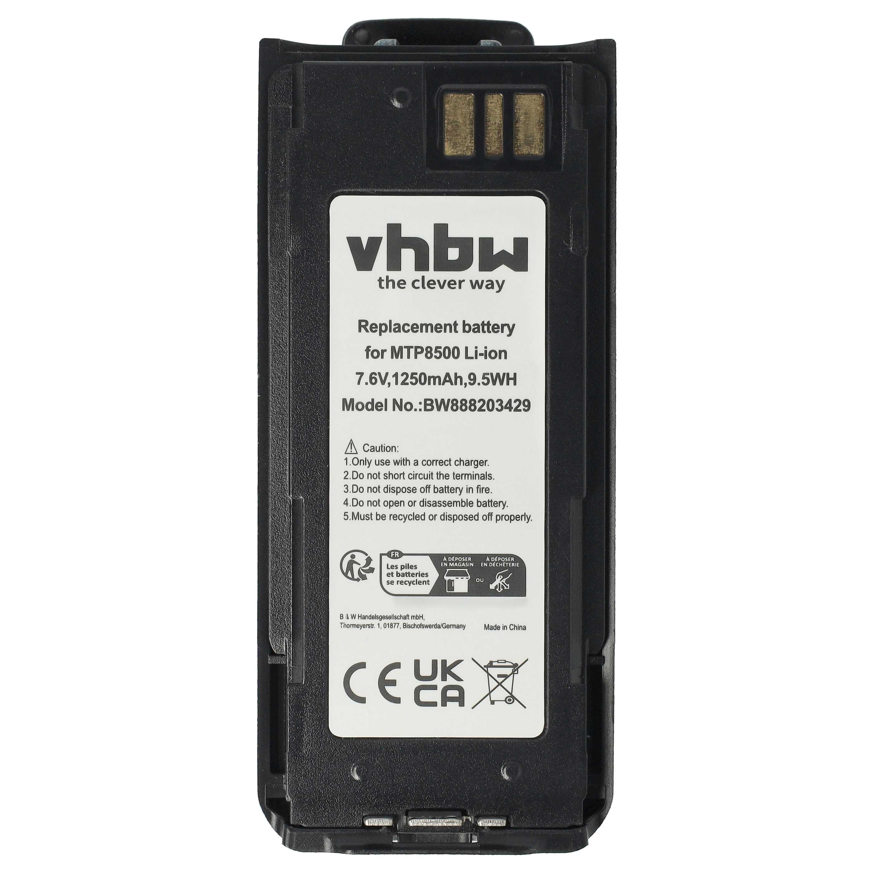 Radio 2x Battery replaces Motorola NNTN8570B, NNTN8570A, NNTN8570 - 1250 mAh 7.6 V Li-Ion + Belt Clip