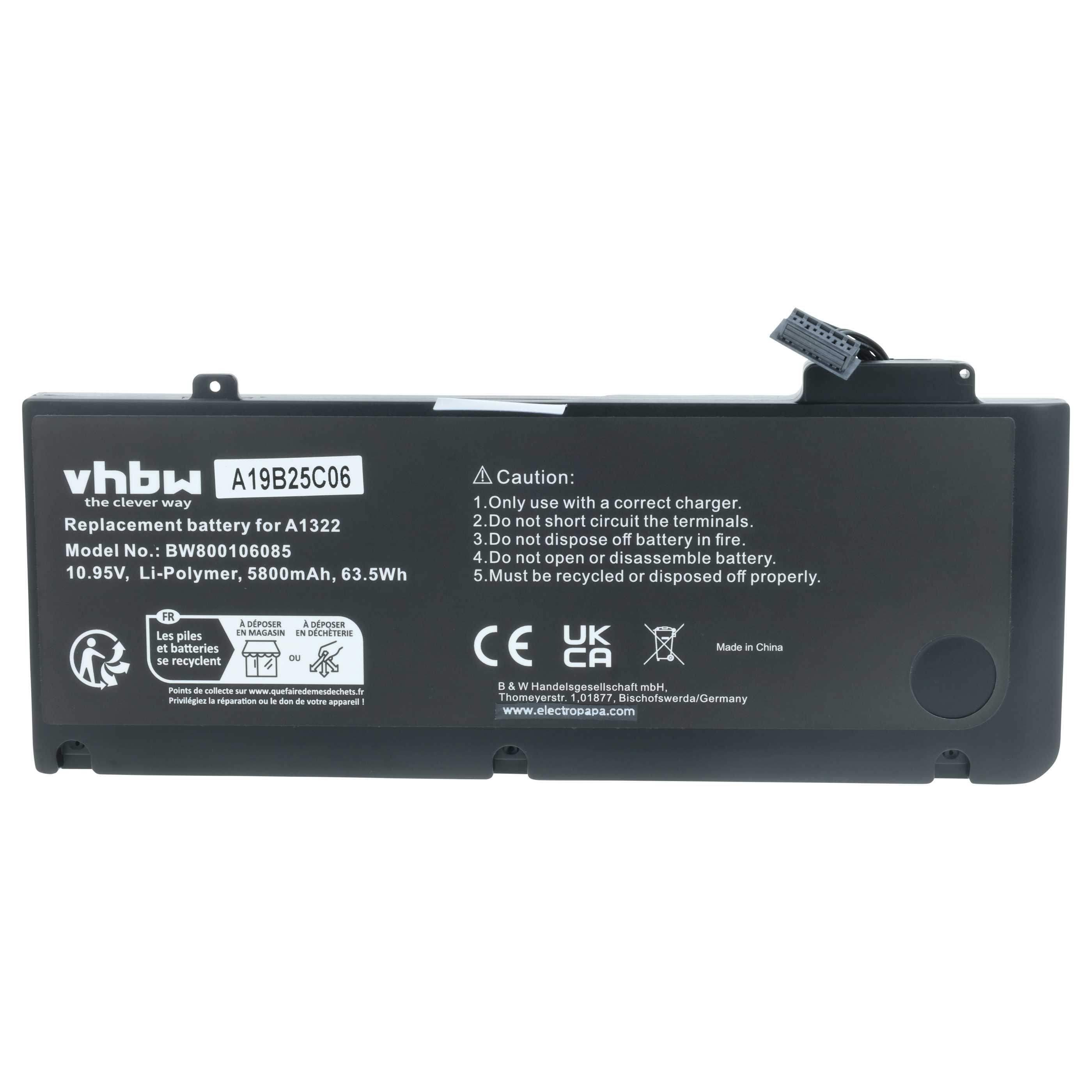 Batteria sostituisce Apple 661-5229, 661-5557, 661-5391, 020-6547-A per notebook - 5800mAh 10,95V Li-Poly nero