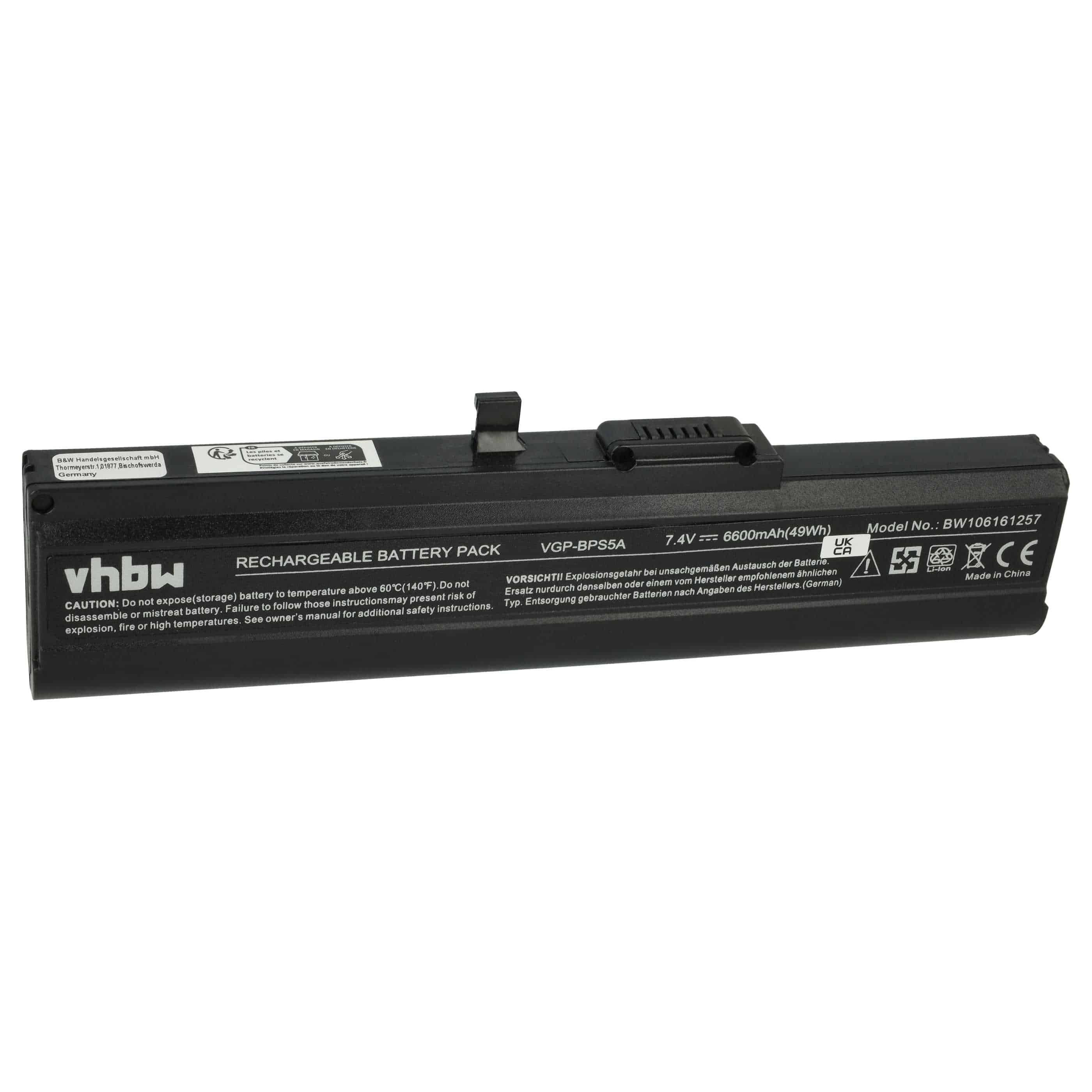 Akumulator do laptopa zamiennik Sony VGP-BPS5, VGP-BPL5, VGP-BPL5A, VGP-BPS5A - 6600 mAh 7,4 V Li-Ion, czarny