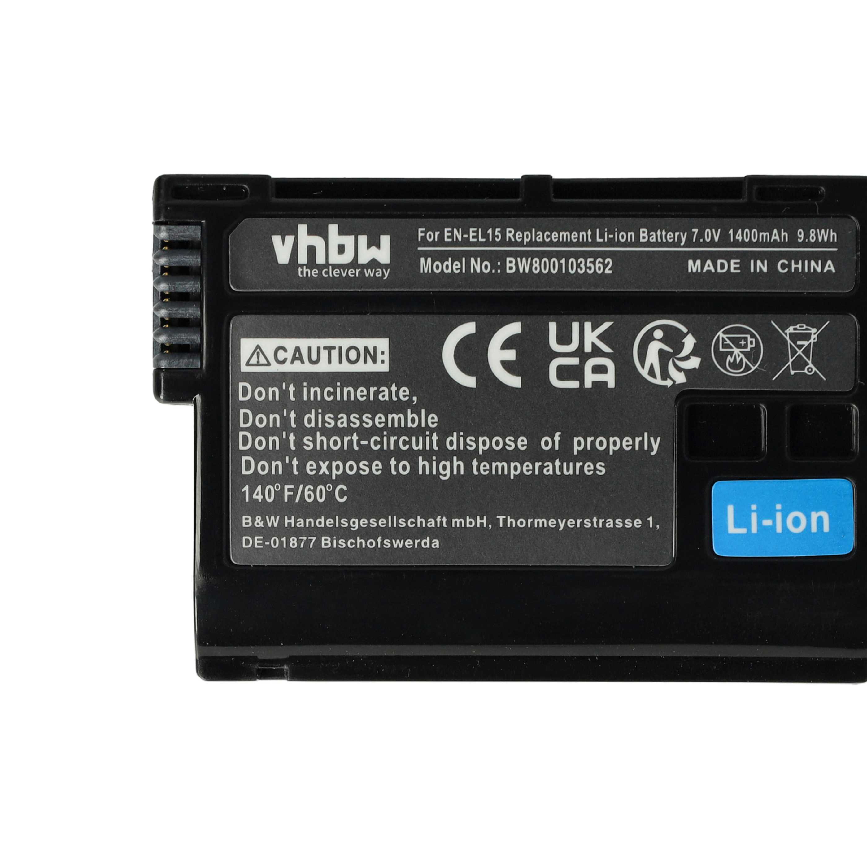 2x Battery replaces Nikon EN-EL15, EN-EL15b, EN-EL15A, EN-EL15c - 1400mAh, 7V, Li-Ion with Info Chip