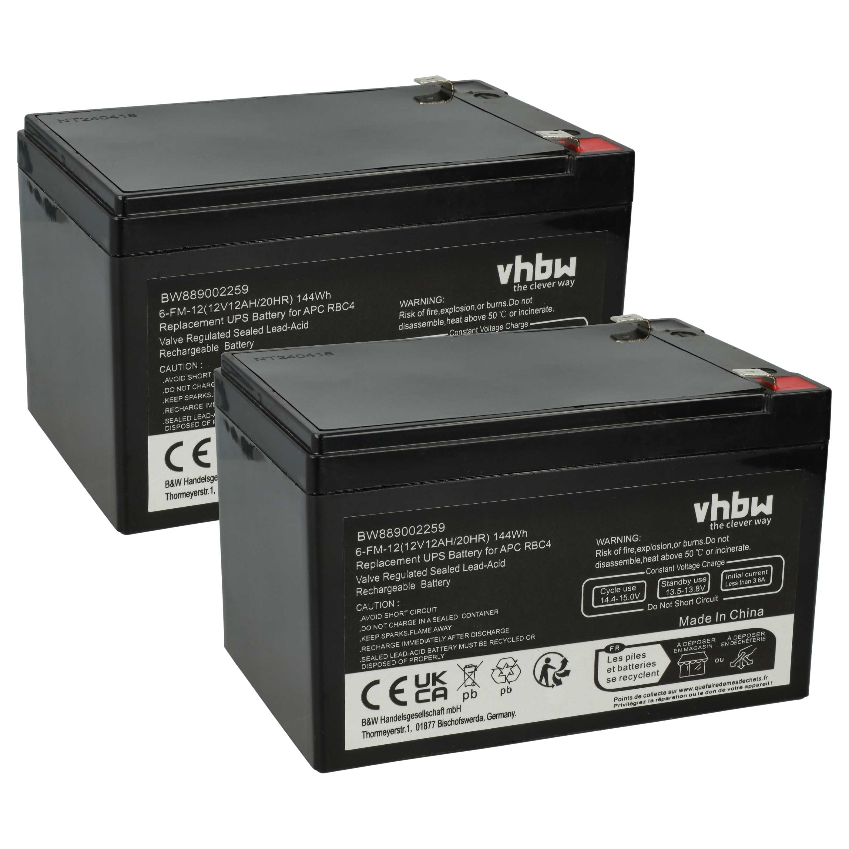 UPS 2x Battery replaces APC RBC4, VISRBC4 - 12 Ah 12 V AGM