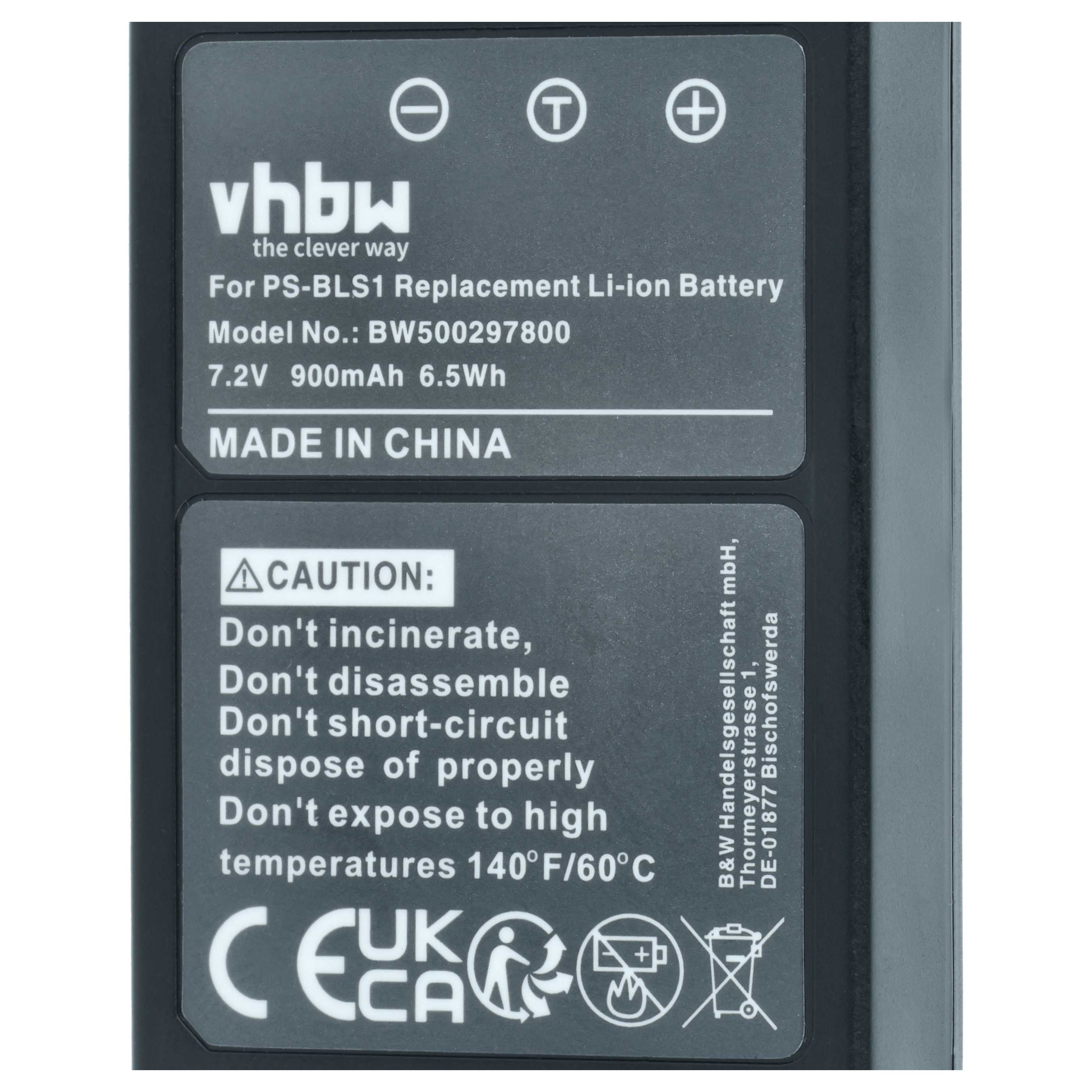 Battery replaces Olympus PS-BLS1 - 900mAh, 7.2V, Li-Ion
