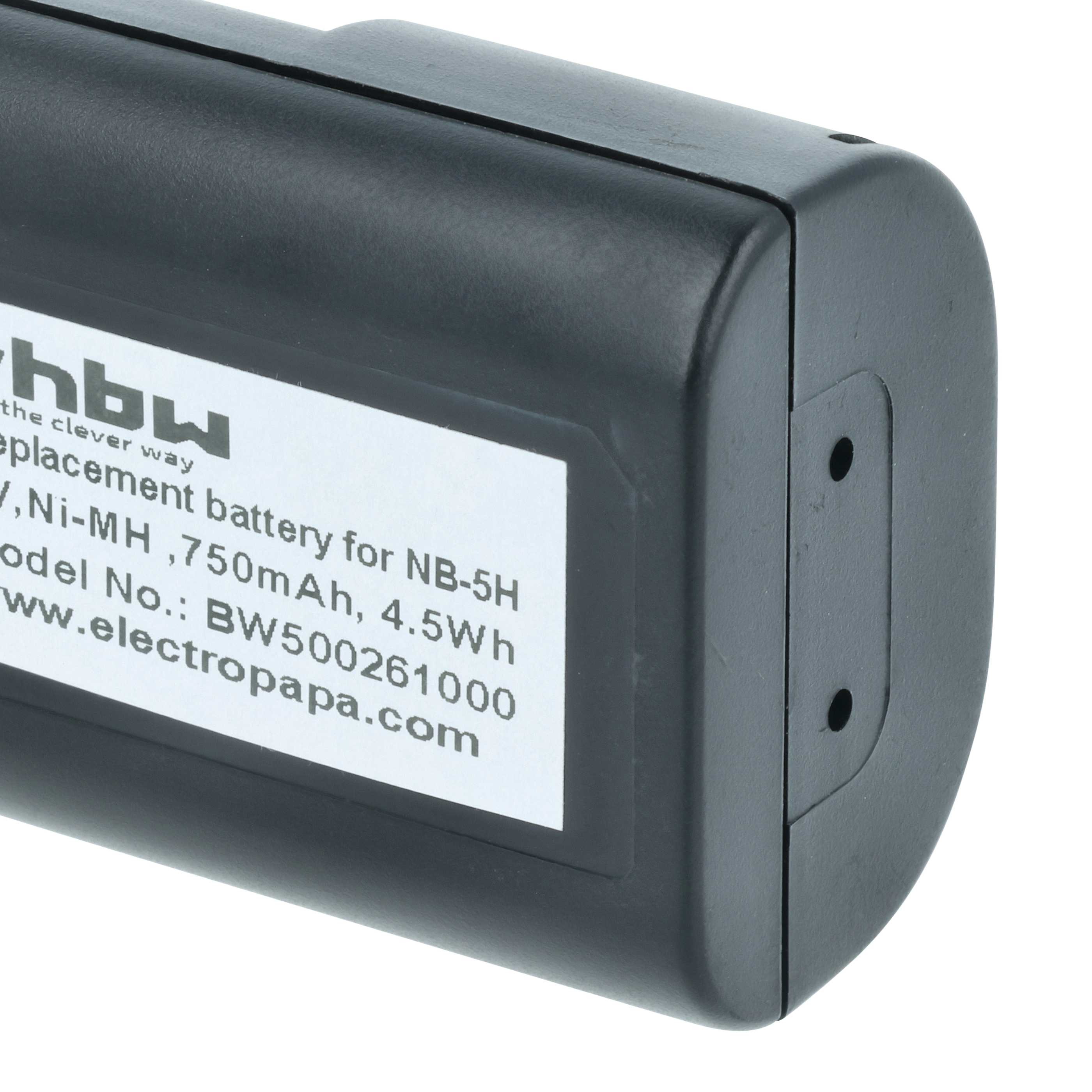 Battery replaces Canon NB-5H - 750mAh, 6V, NiMH