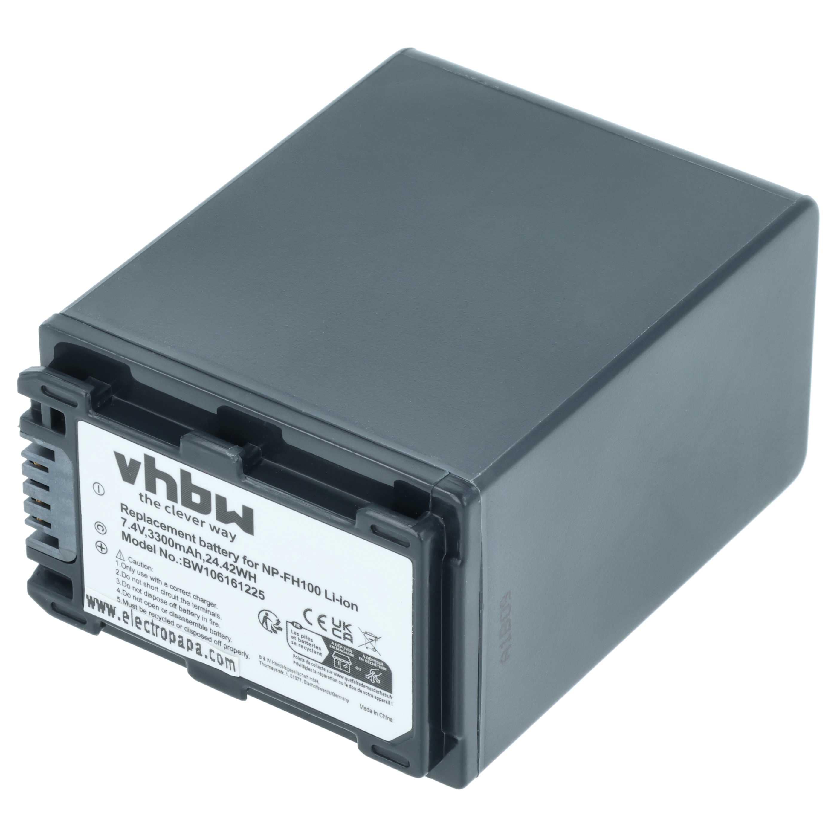 Videocamera Battery replaces Sony NP-FH50, NP-FH100, NP-FH70, NP-FH40 - 3300 mAh 7.4 V Li-Ion