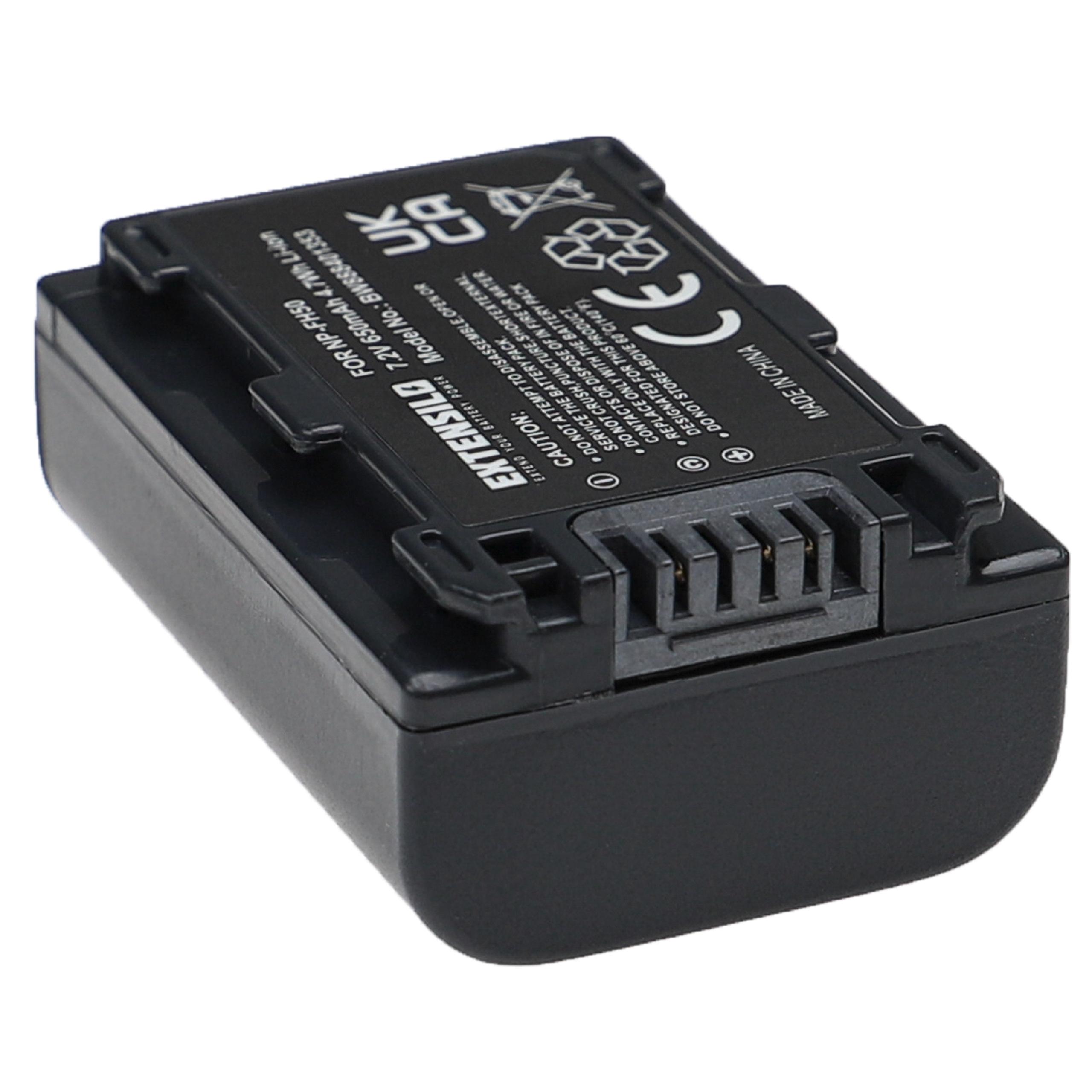 Batteria sostituisce Sony NP-FH70, NP-FH40, NP-FH100, NP-FH50 per fotocamera - 650mAh 7,2V Li-Ion
