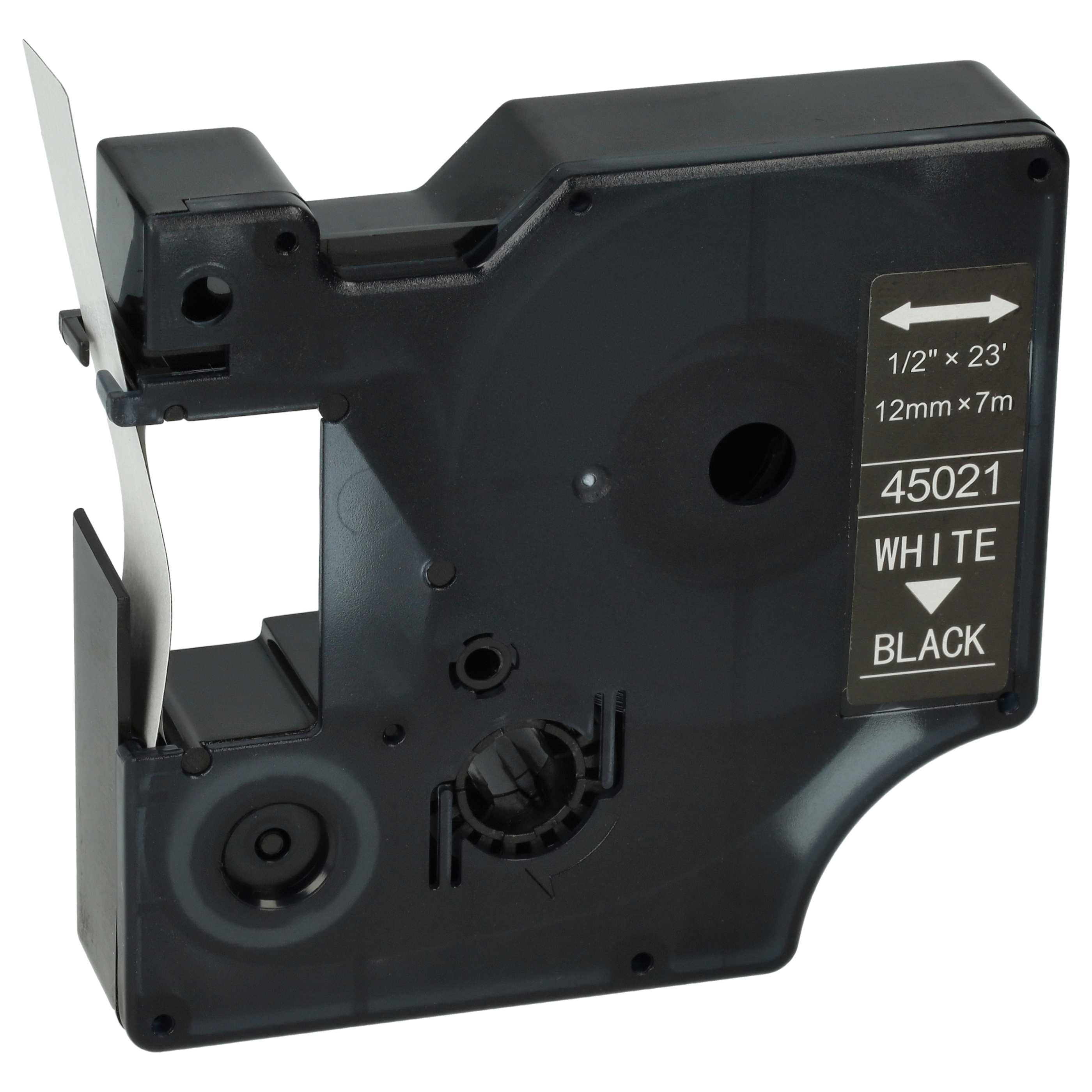 Schriftband als Ersatz für Dymo D1, S0720610, 45021 - 12mm Weiß auf Schwarz, Kunststoff