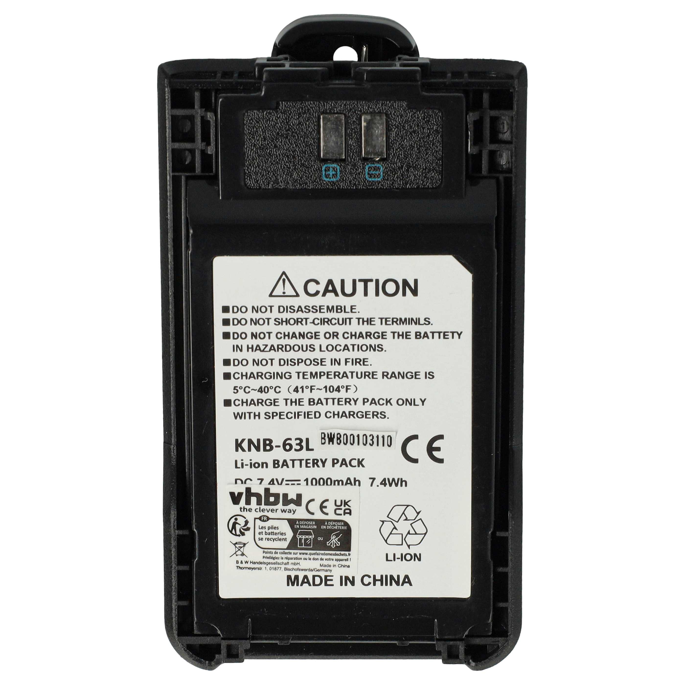 Radio Battery (2 Units) Replacement for Kenwood KNB-63L, KNB-65L - 1000 mAh 7.4 V Li-Ion + Belt Clip